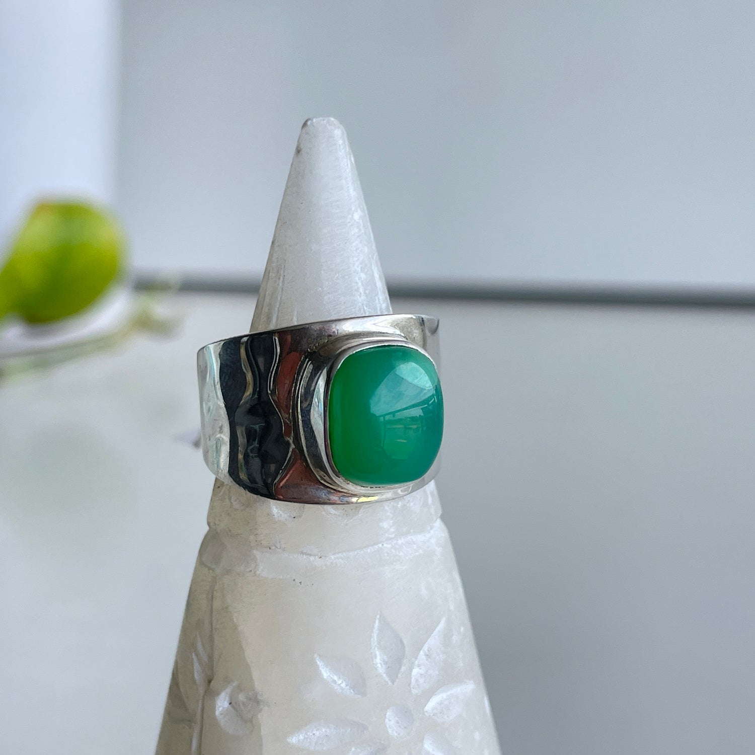 Chrysoprase Square Ring Sz8
