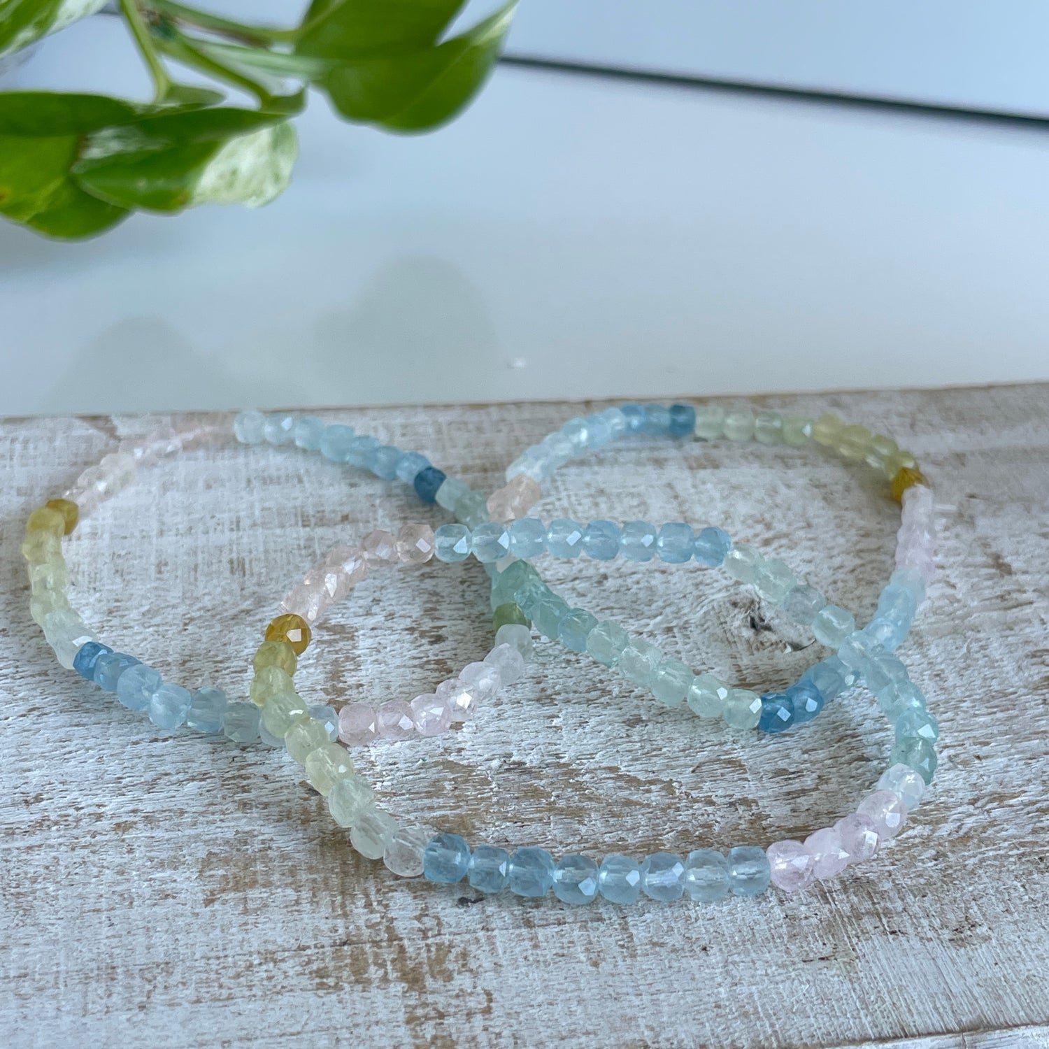 Morganite Faceted Beaded Bracelet