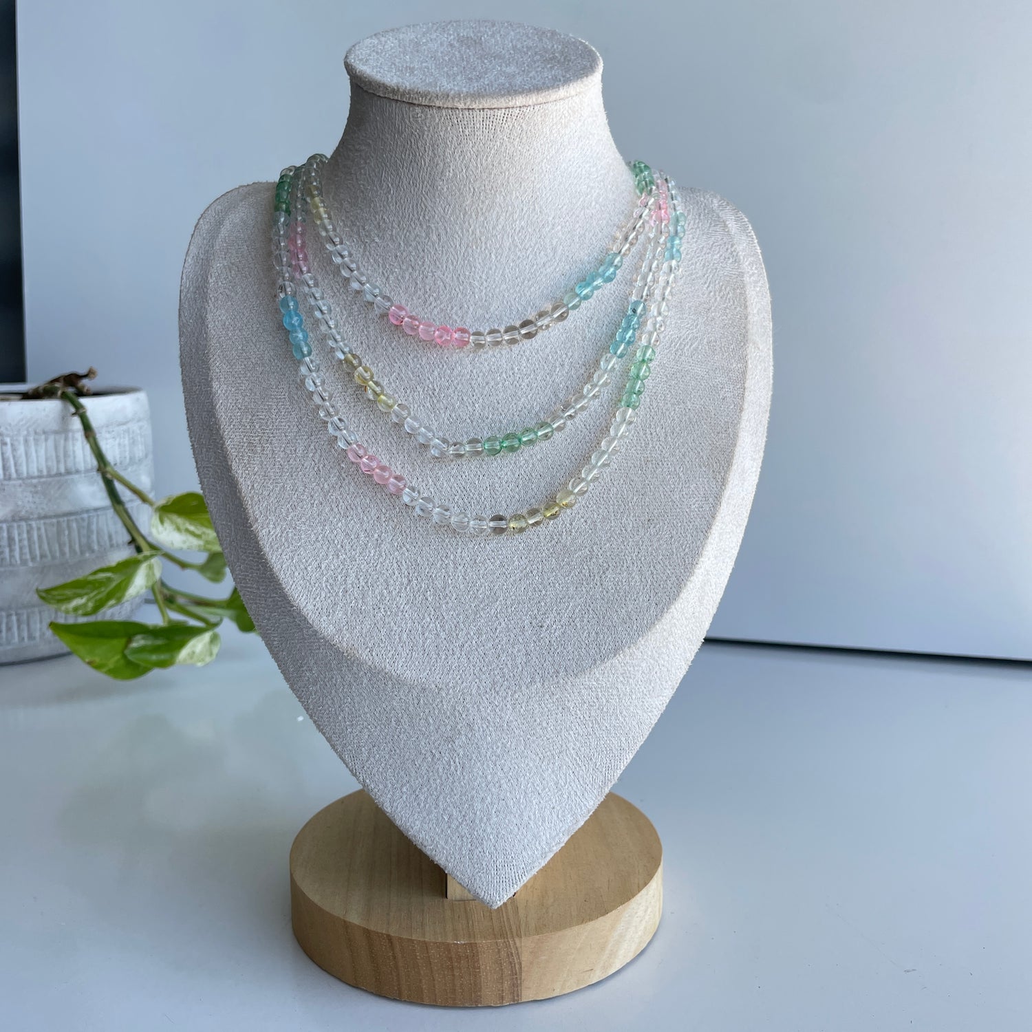 Mixed Topaz 4mm Beaded Necklace