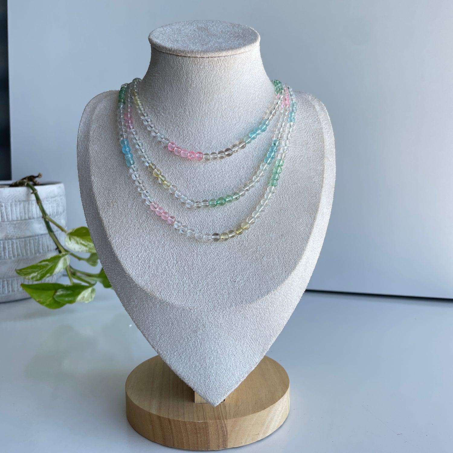 Mixed Topaz 4mm Beaded Necklace