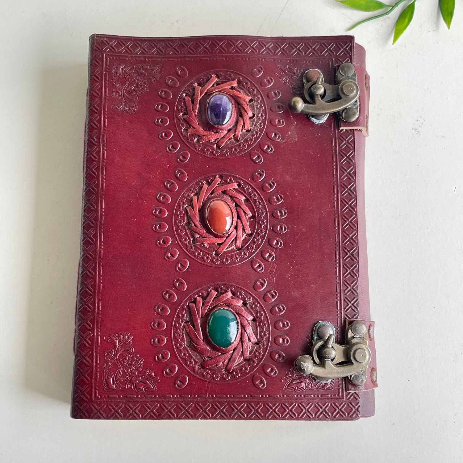 Leather Book 2 Buckles 3 Crystal Mini Dark