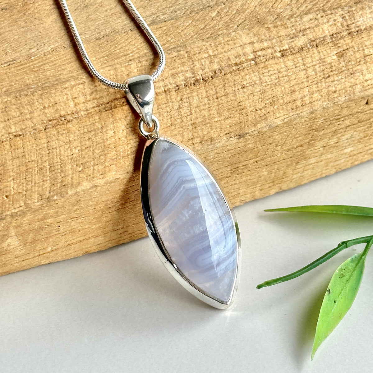 Blue Lace Agate Marquise Pendant
