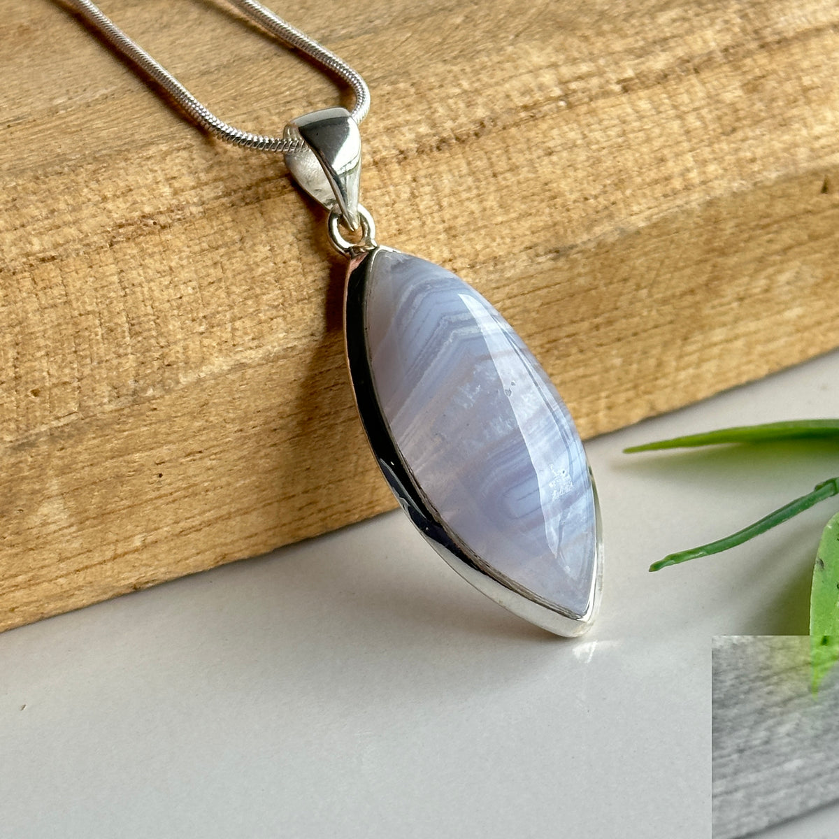 Blue Lace Agate Marquise Pendant