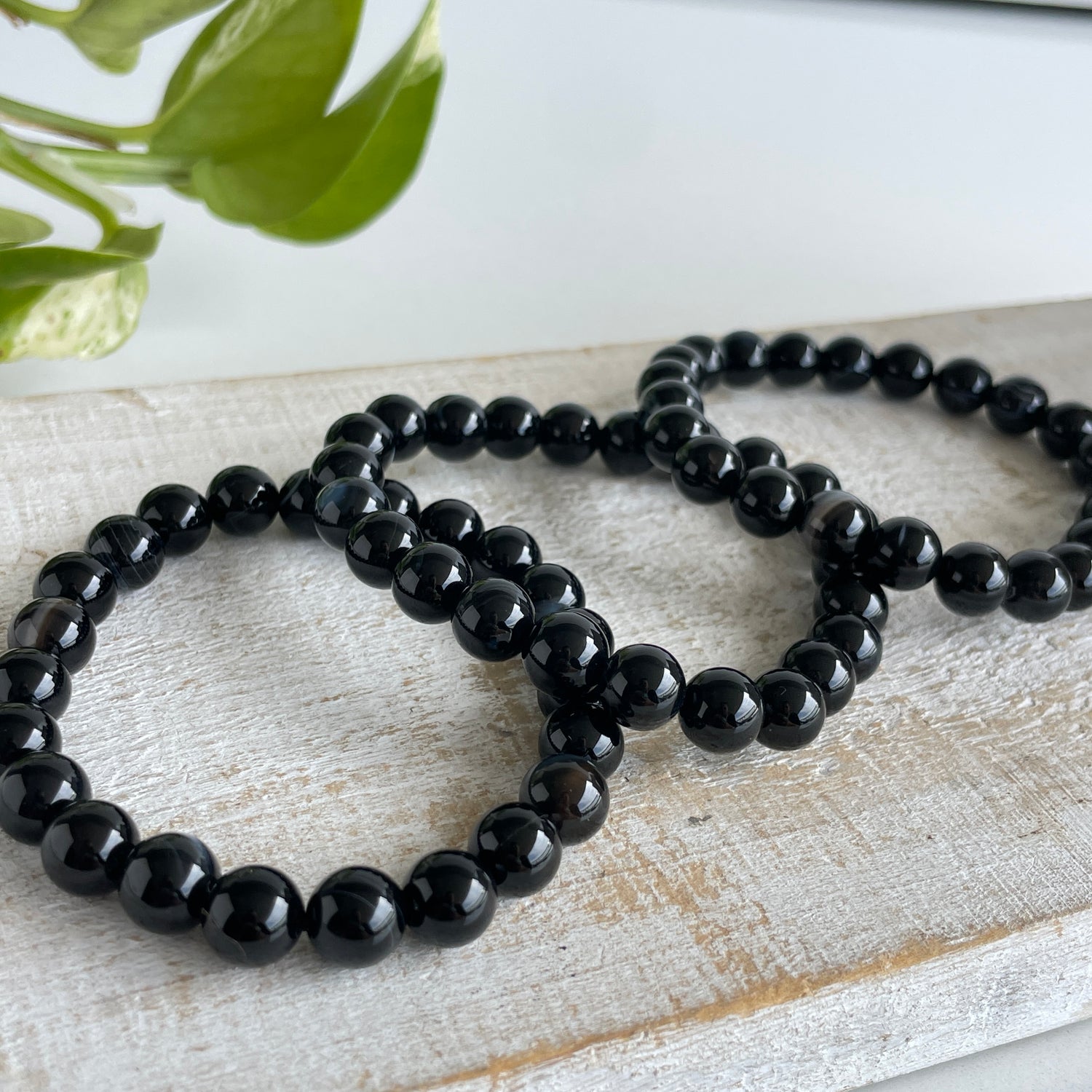 Black Agate Beaded Bracelet