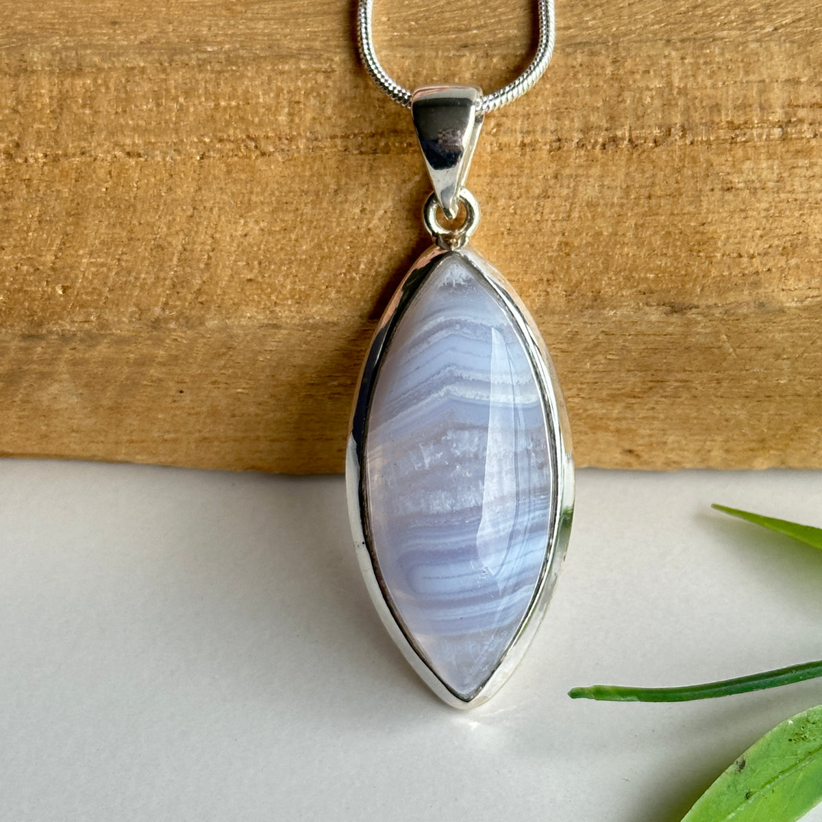 Blue Lace Agate Marquise Pendant