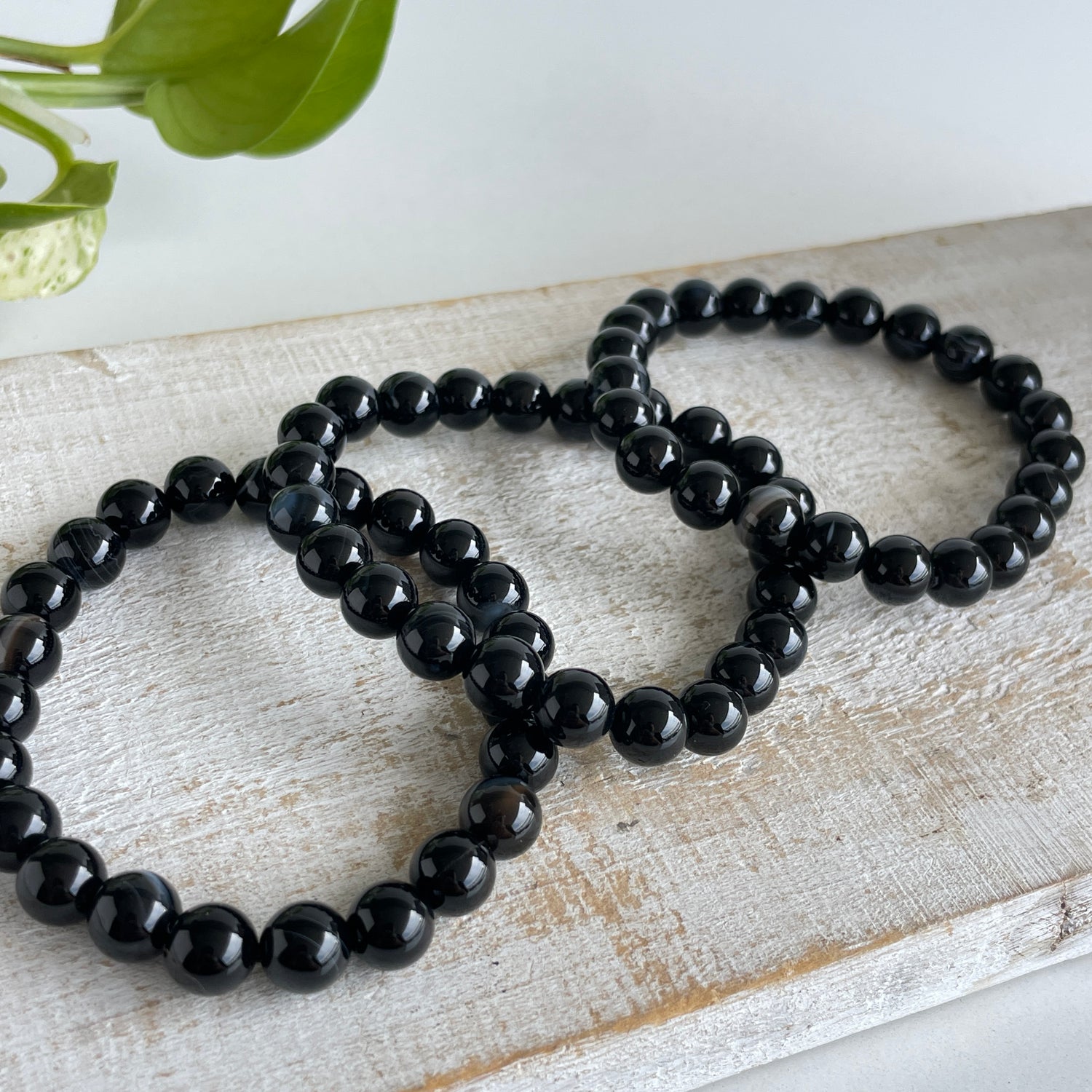 Black Agate Beaded Bracelet