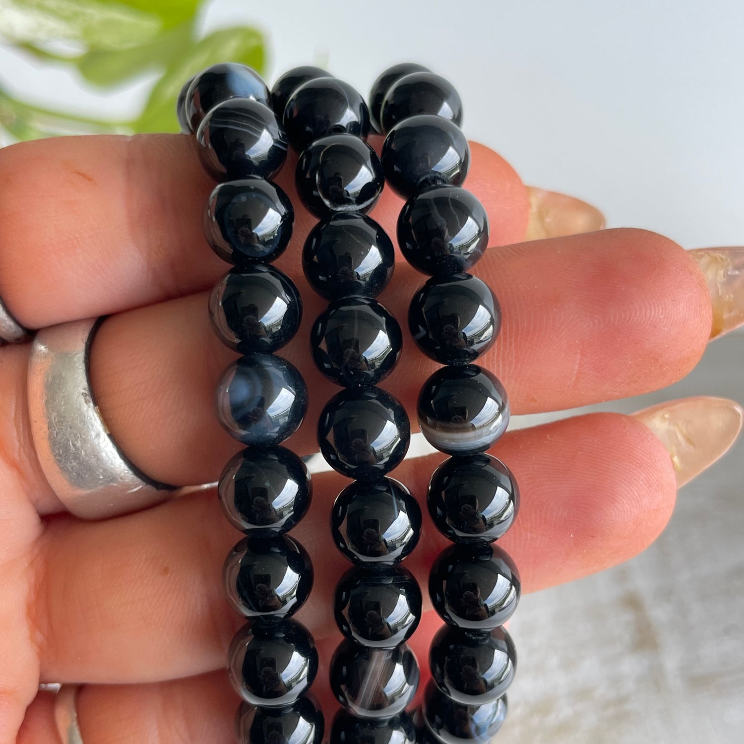 Black Agate Beaded Bracelet
