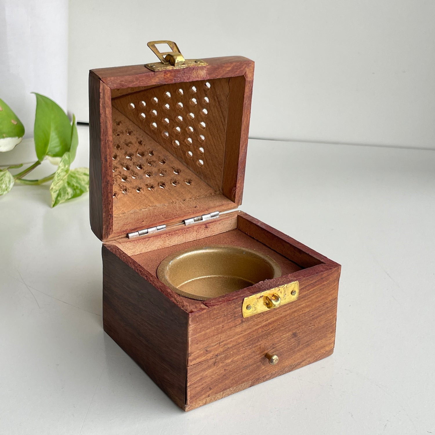 Pyramid Wooden Charcoal Incense Burner With Drawer