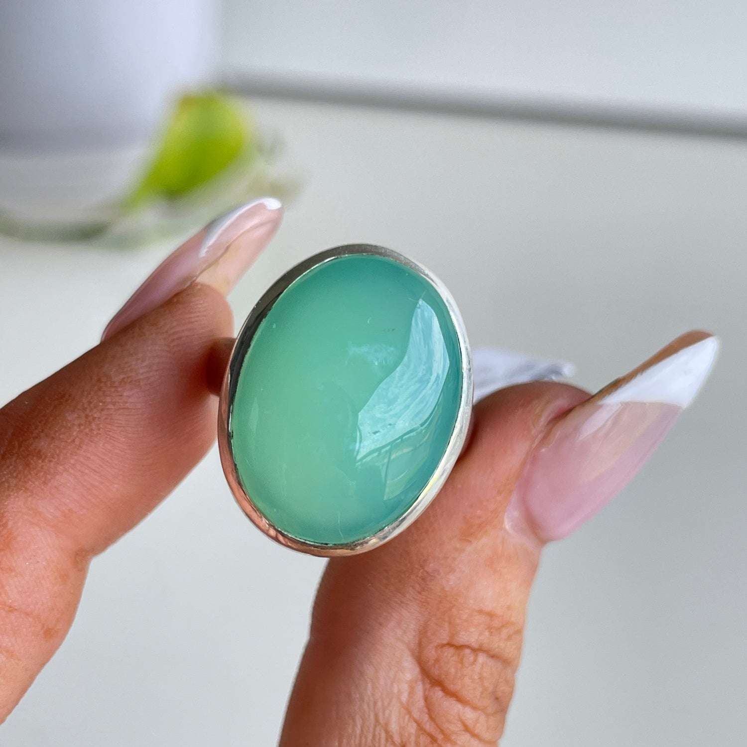 Chrysoprase Oval Ring Sz9