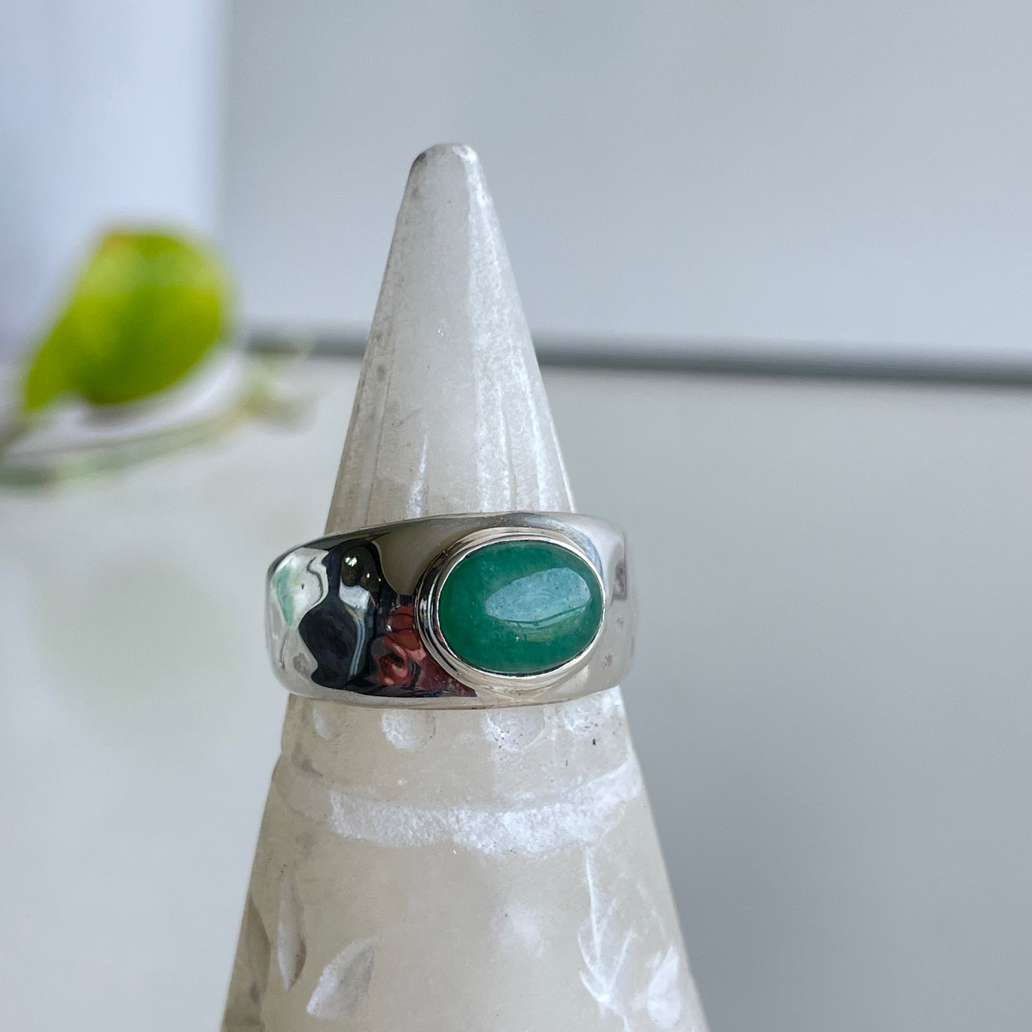 Green Aventurine Oval Ring Sz8.5