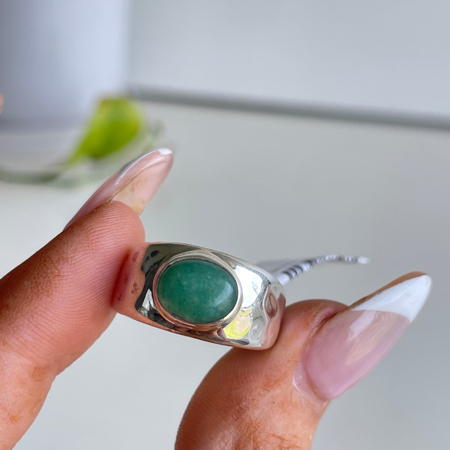 Green Aventurine Oval Ring Sz8.5