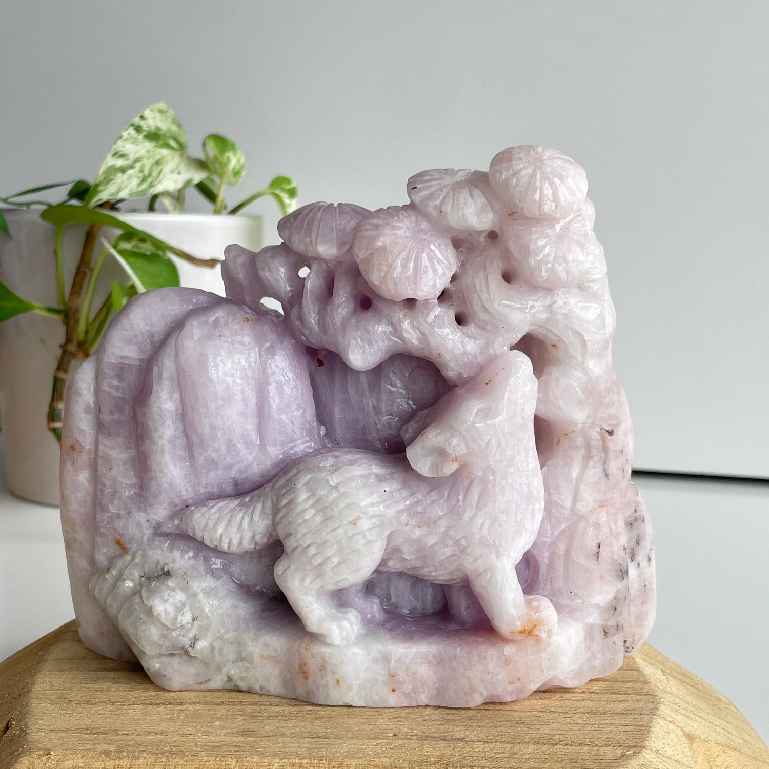 Kunzite Wolf Carving