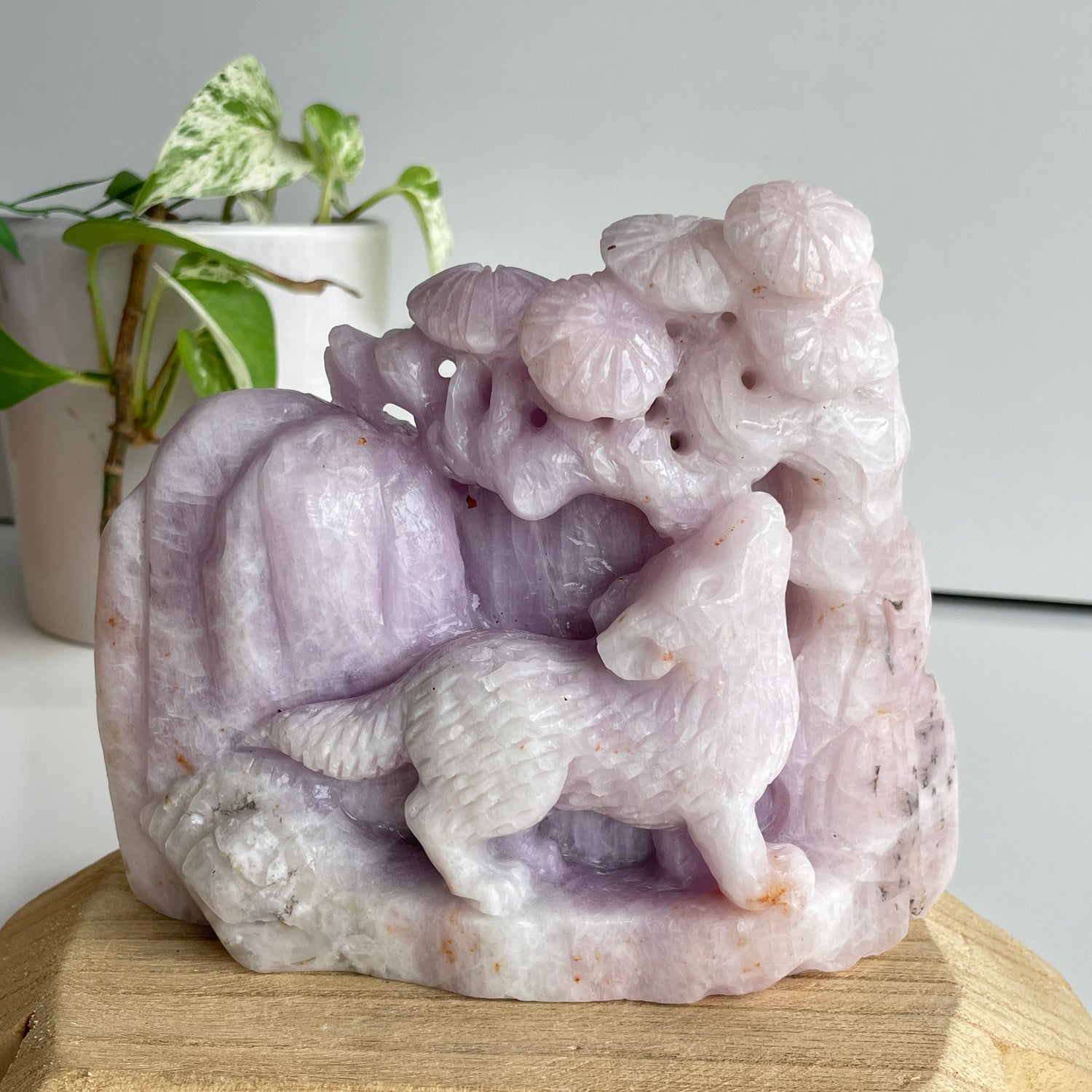 Kunzite Wolf Carving