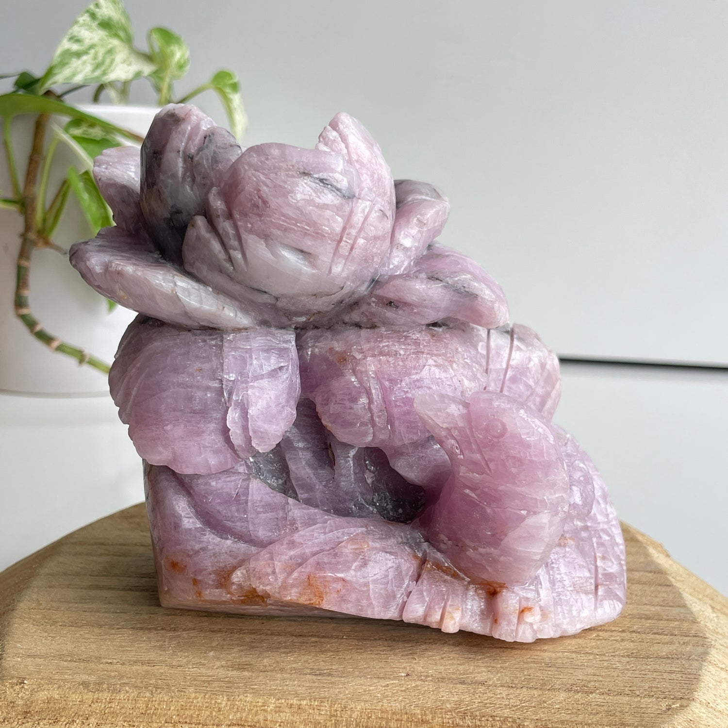 Kunzite Bird Flower Carving 2