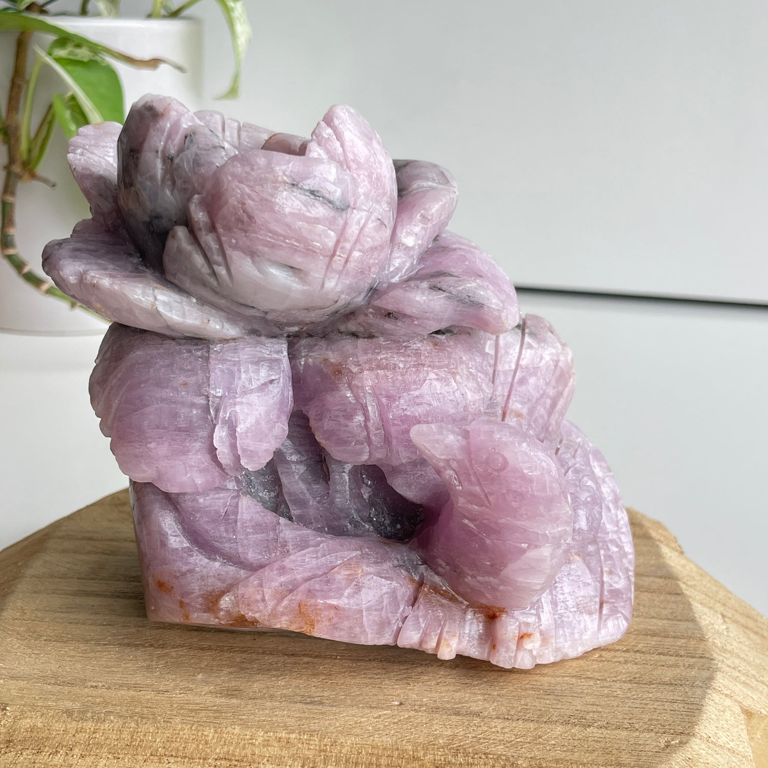 Kunzite Bird Flower Carving 2