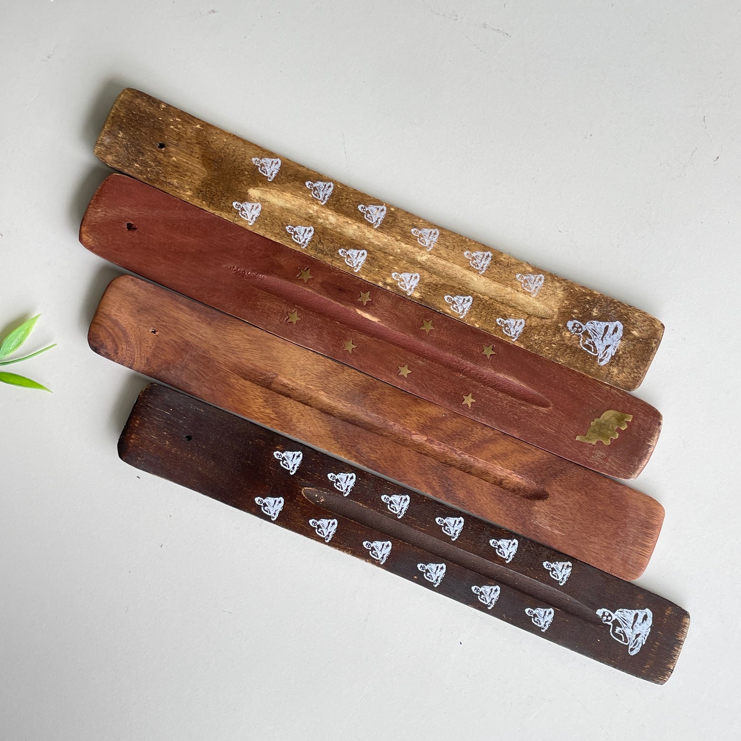 Wooden Flat Incense Holder Brass Inlay