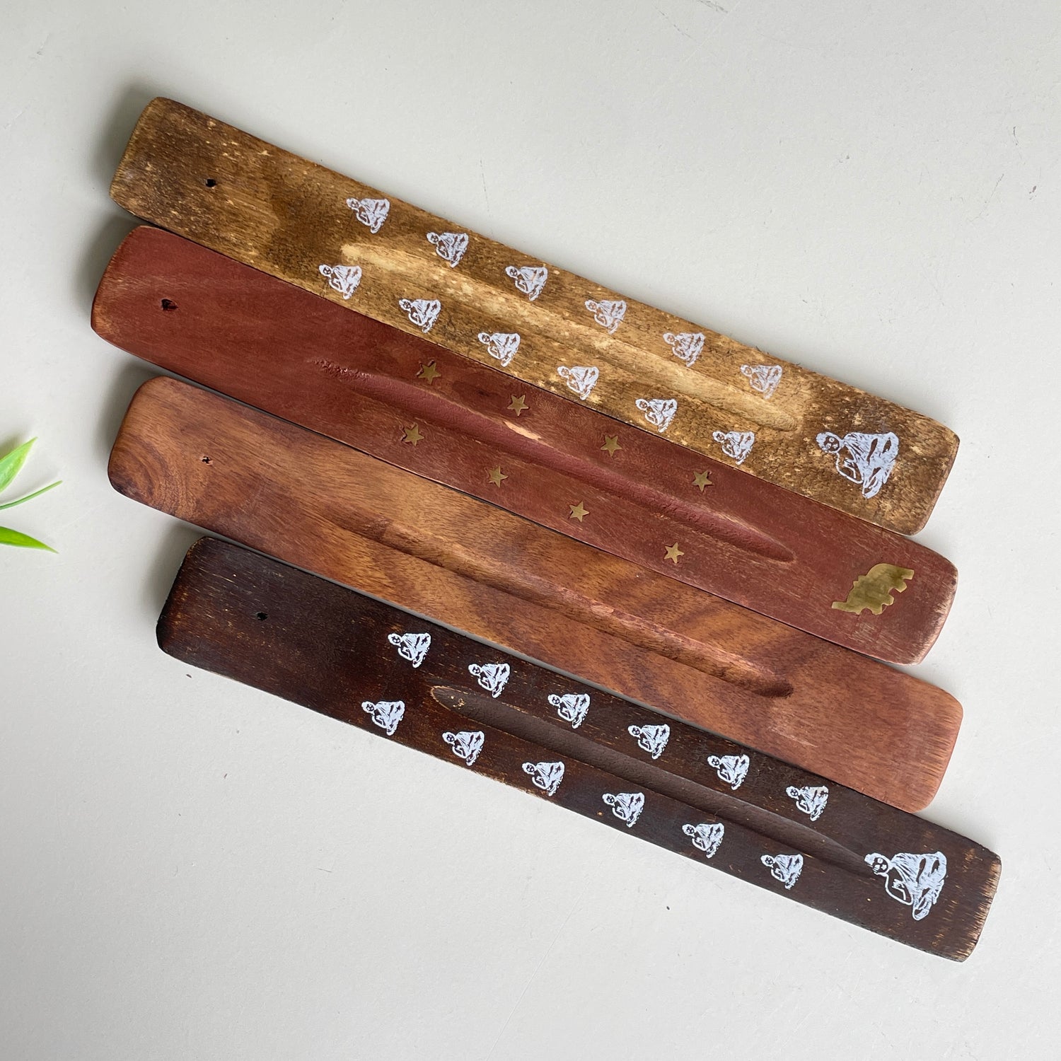 Wooden Flat Incense Holder Brass Inlay