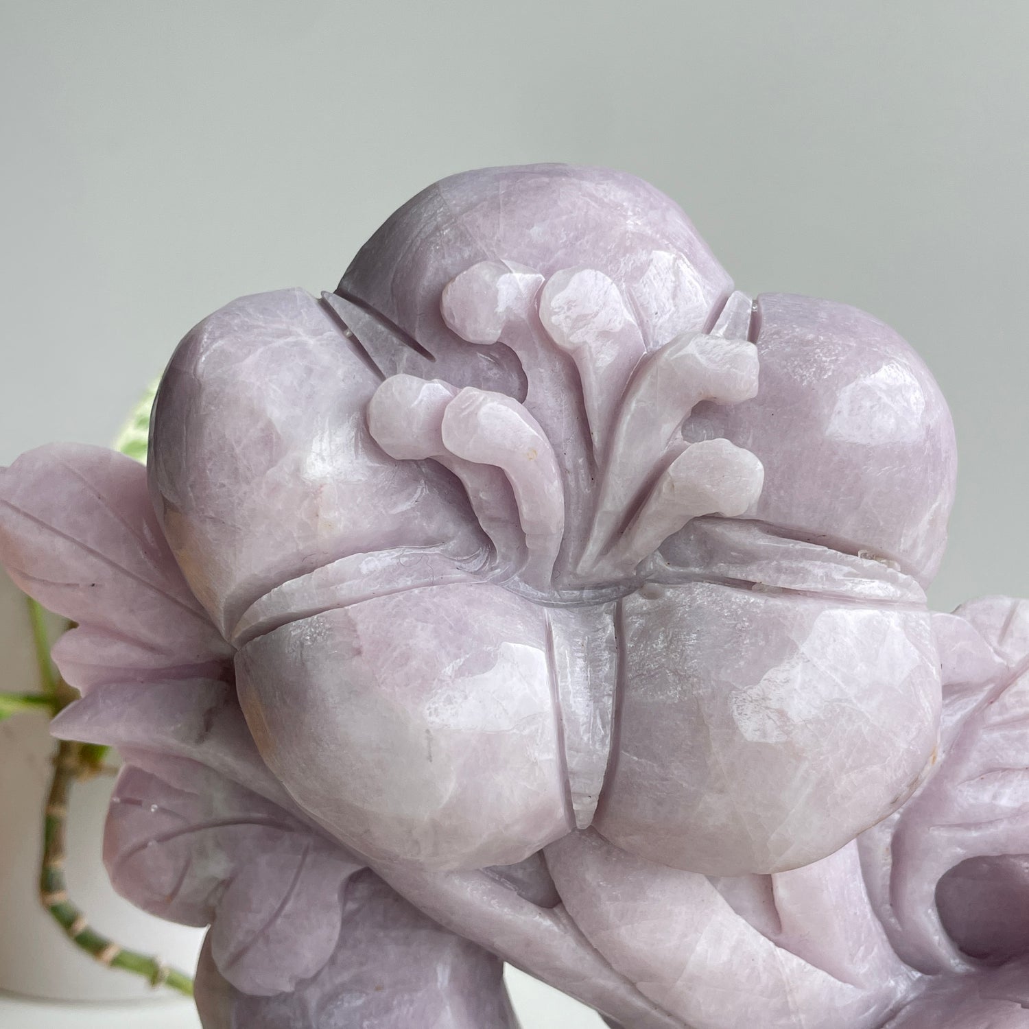 Kunzite Bird Flower Carving 1