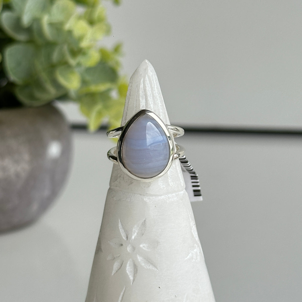 Blue Lace Agate Teardrop Ring Sz6