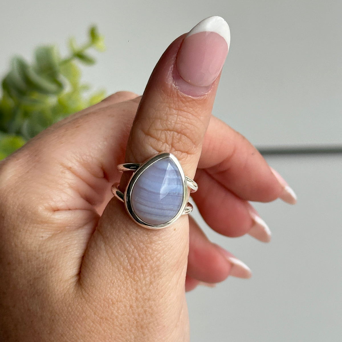 Blue Lace Agate Teardrop Ring Sz6