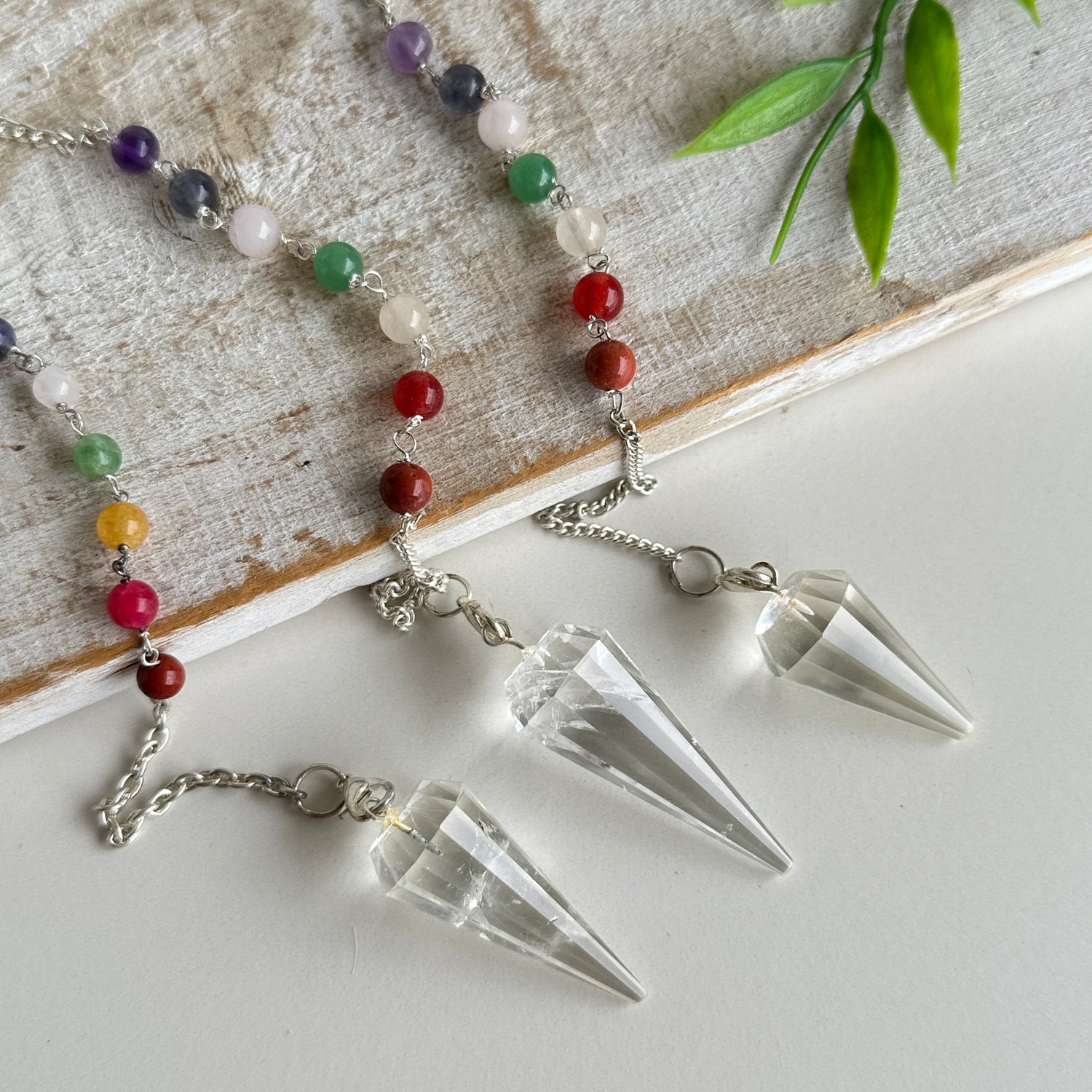 Clear Quartz Faceted Pendulum Chakra Chain