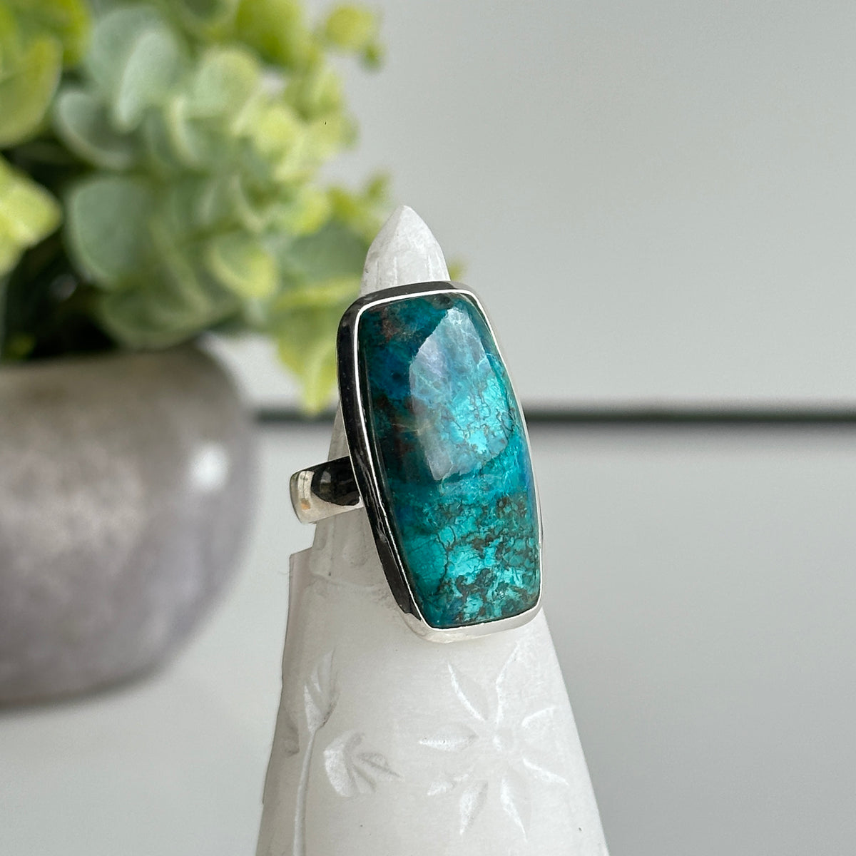 Shattuckite Rectangle Ring Sz8