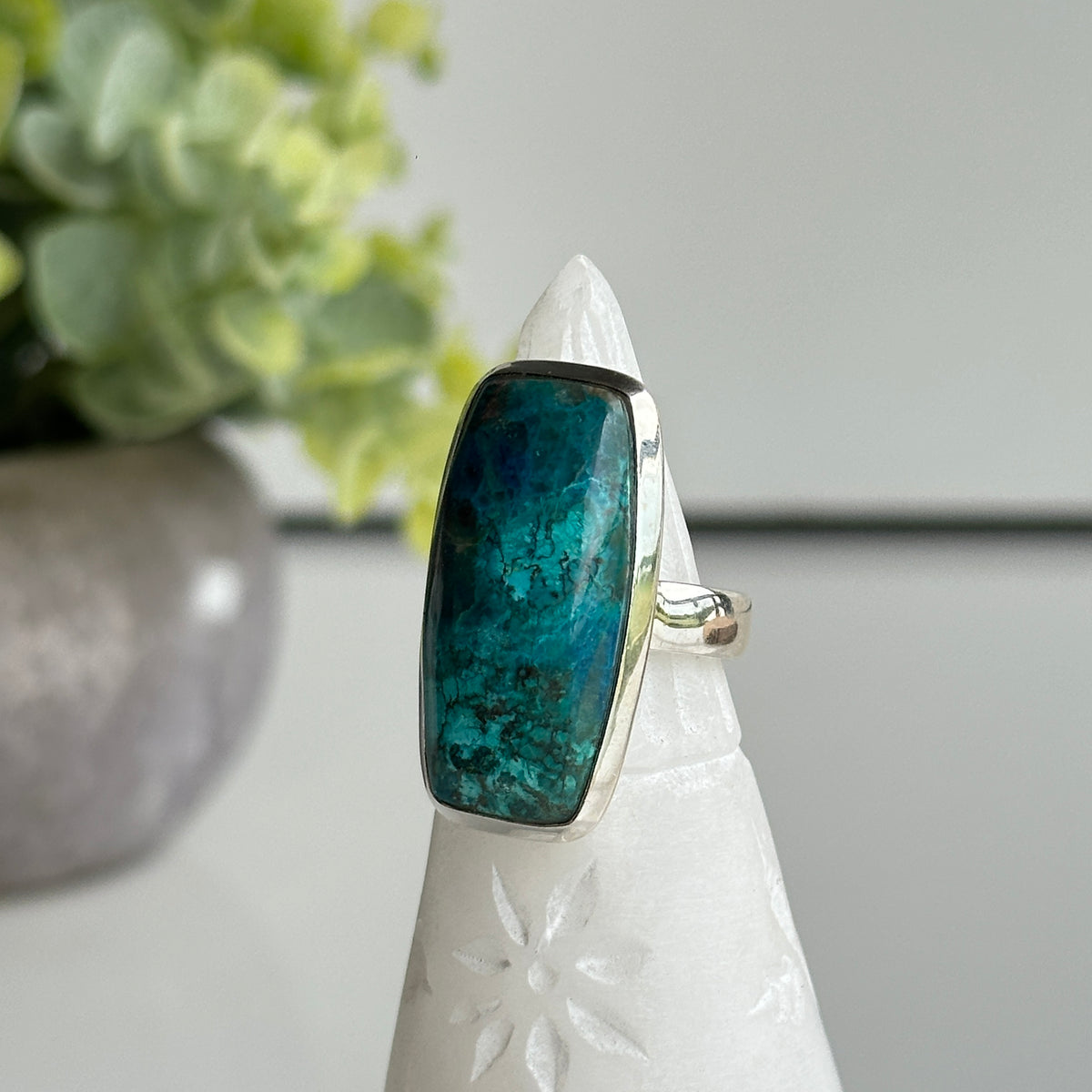 Shattuckite Rectangle Ring Sz8