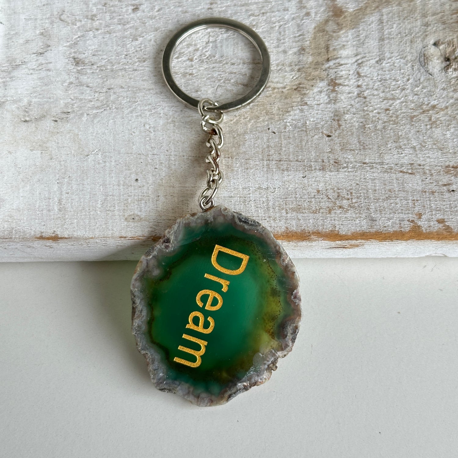 Agate Slice Keychain With Words
