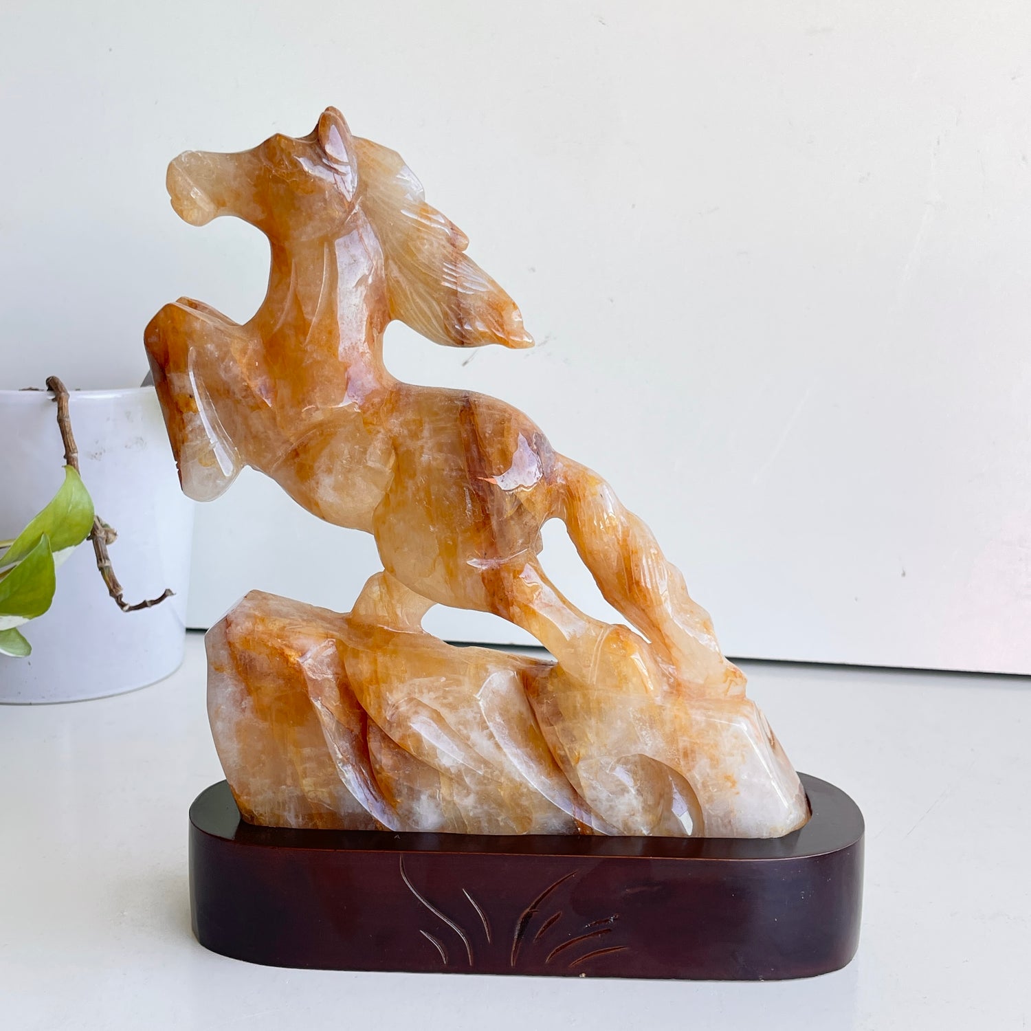 Golden Healer Quartz Horse In Stand