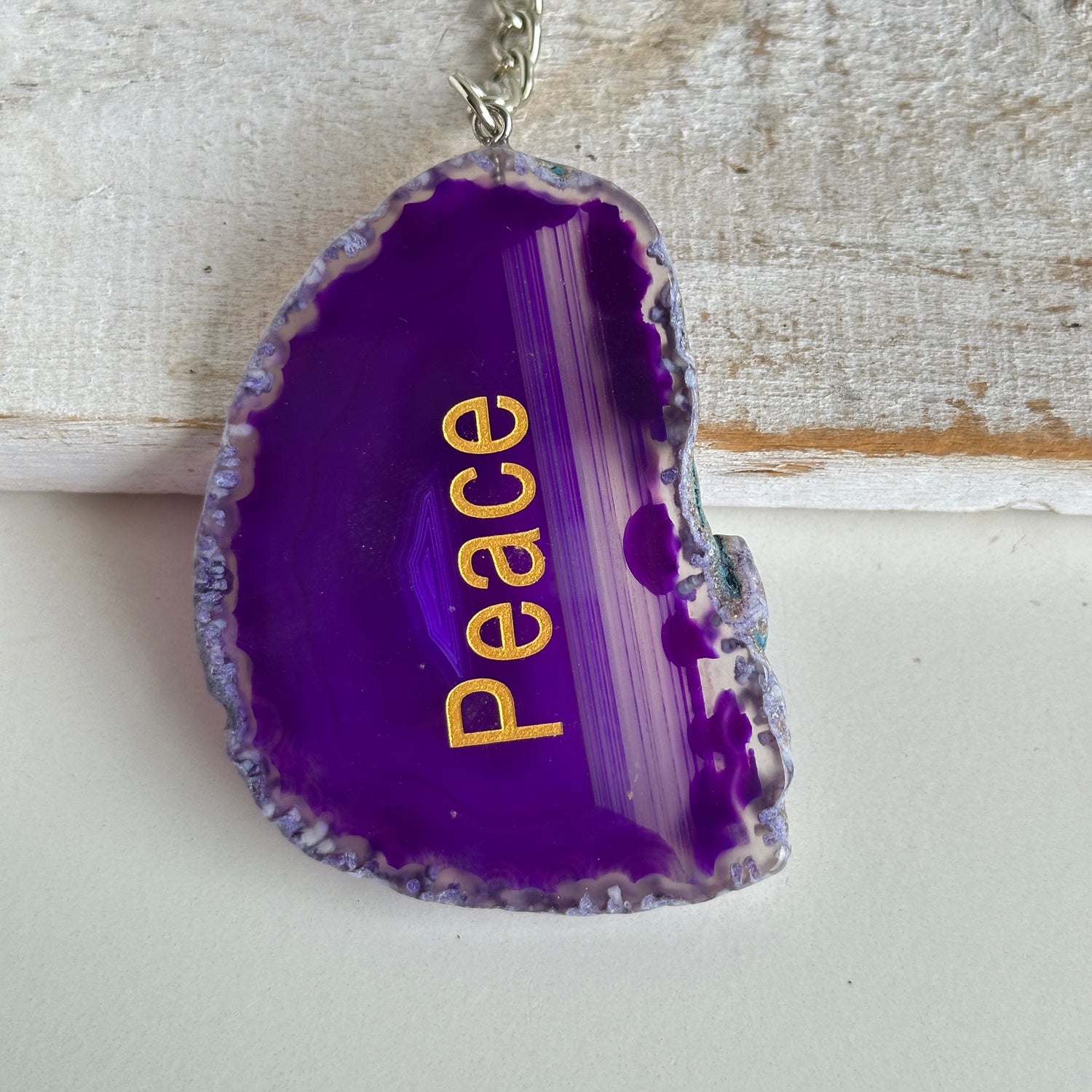 Agate Slice Keychain With Words