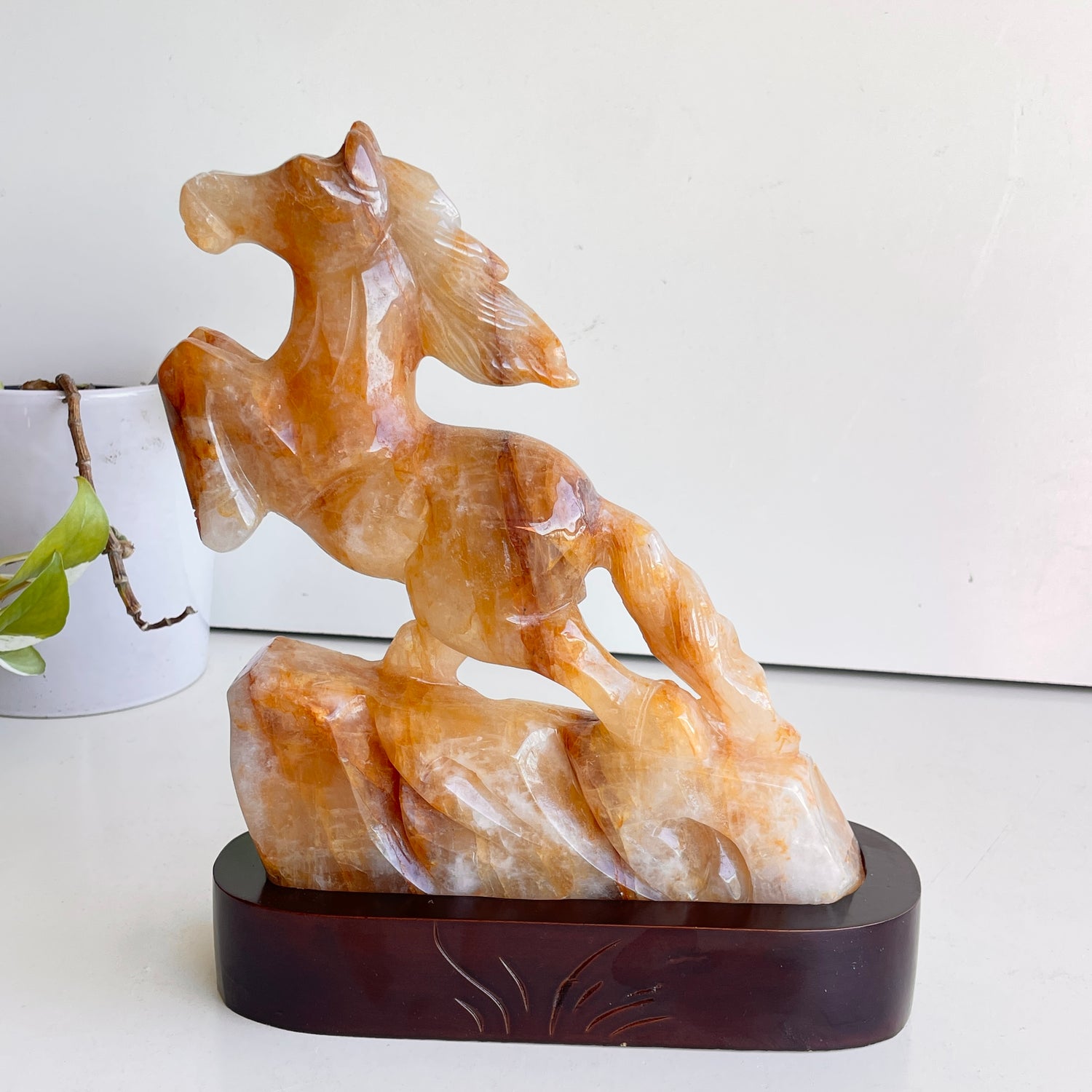 Golden Healer Quartz Horse In Stand