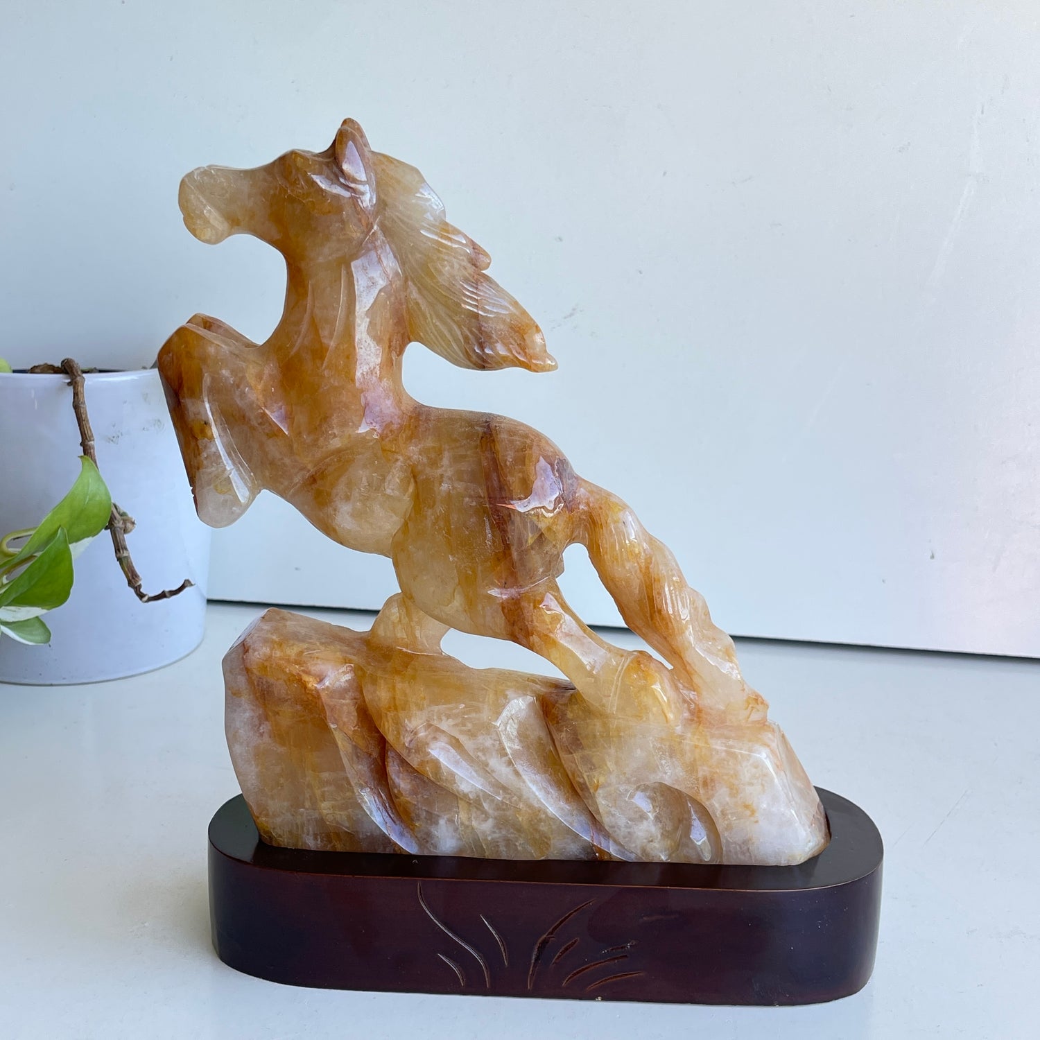 Golden Healer Quartz Horse In Stand