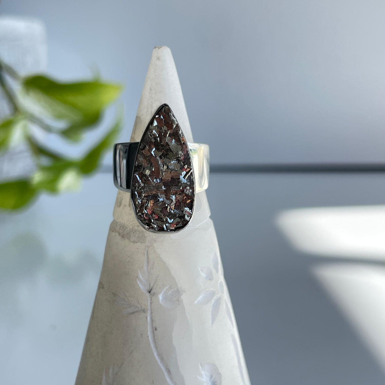 Pyrite Teardrop Ring Sz7