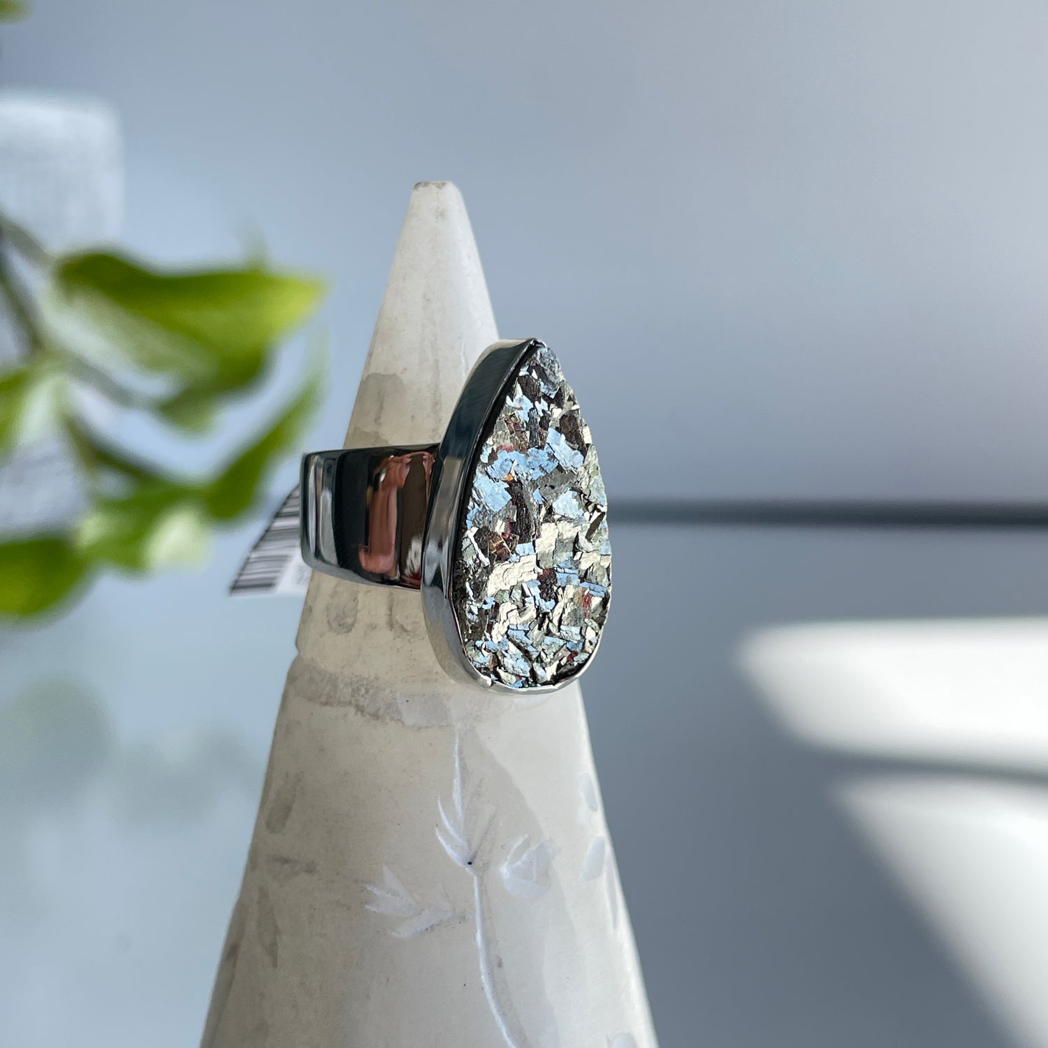 Pyrite Teardrop Ring Sz7