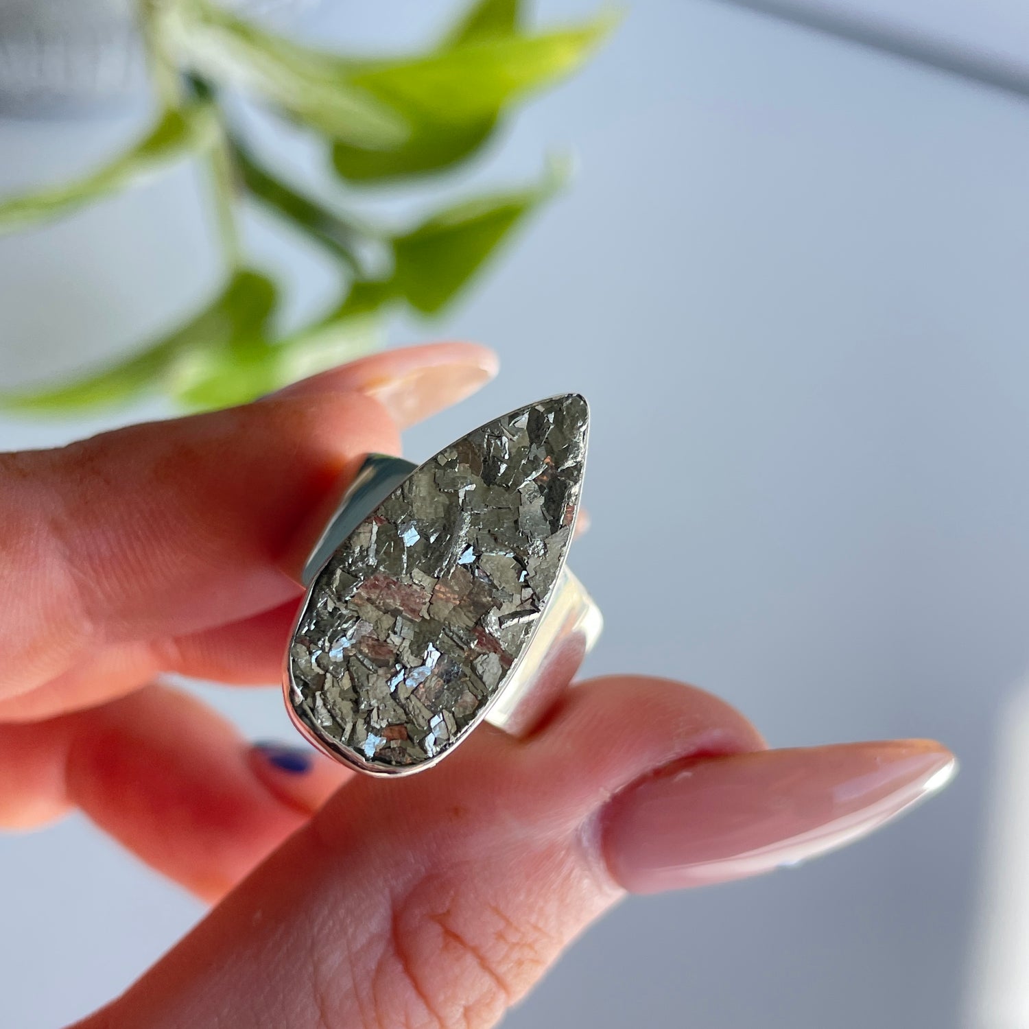 Pyrite Teardrop Ring Sz7