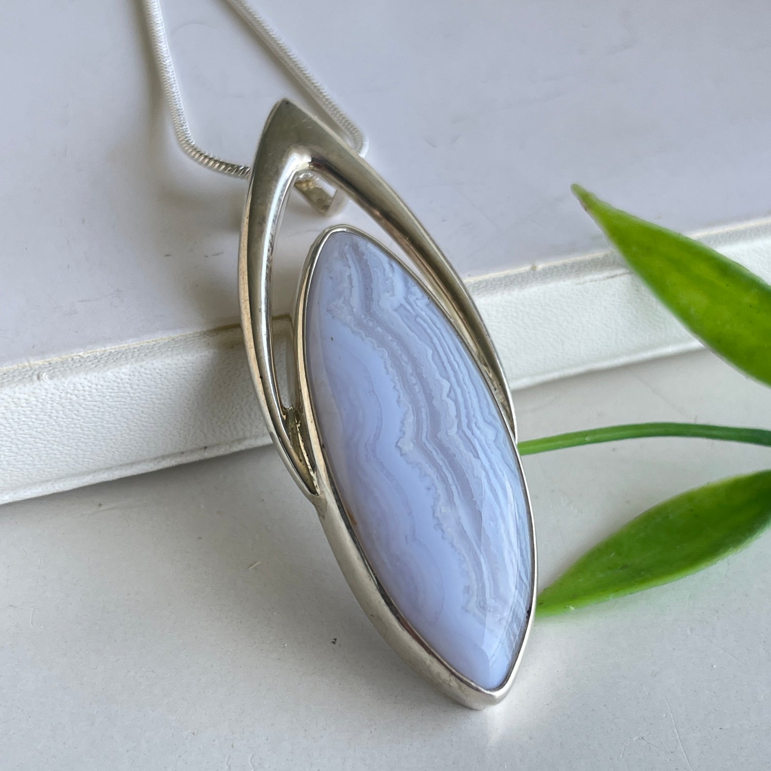 Blue Lace Agate Marquise Pendant