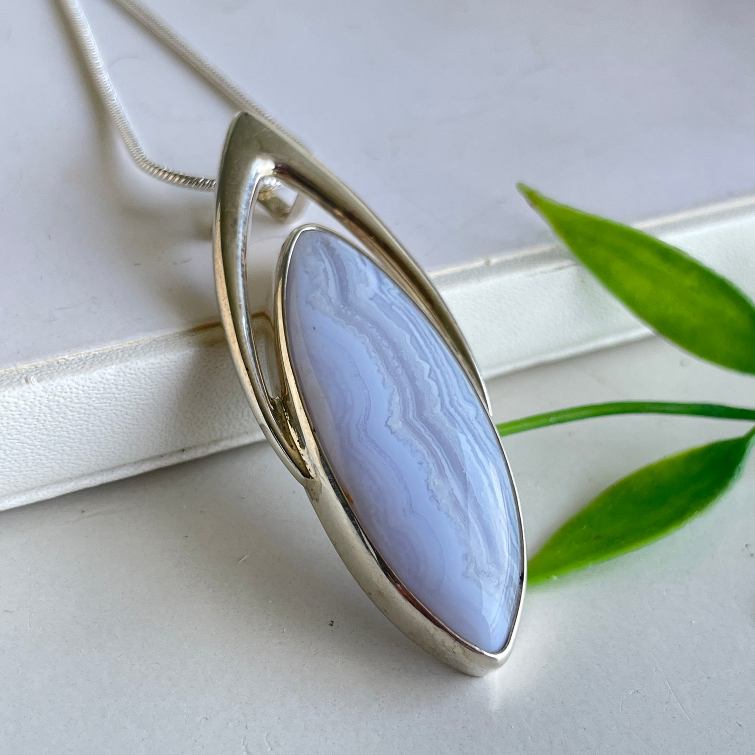 Blue Lace Agate Marquise Pendant