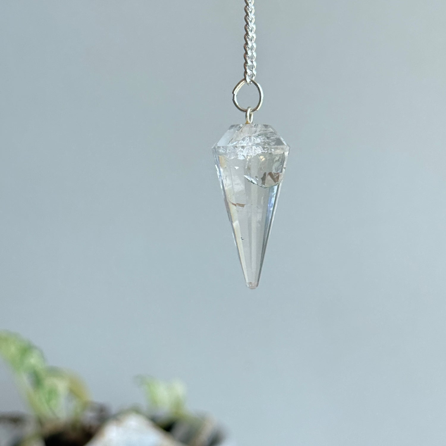 Clear Quartz 12 Sided Faceted Pendulum