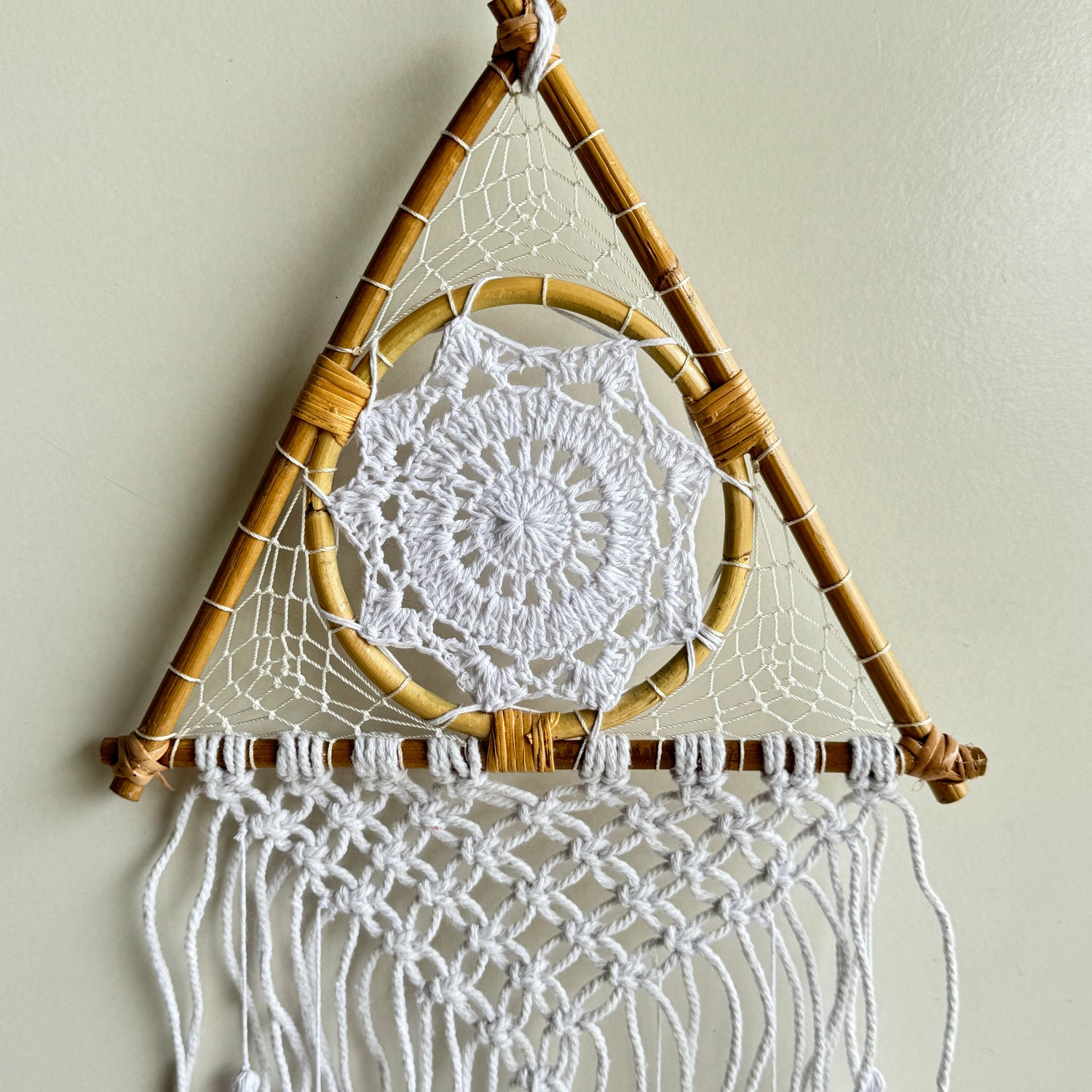 Triangle Dreamcatcher White with Tassels DREAMTRI