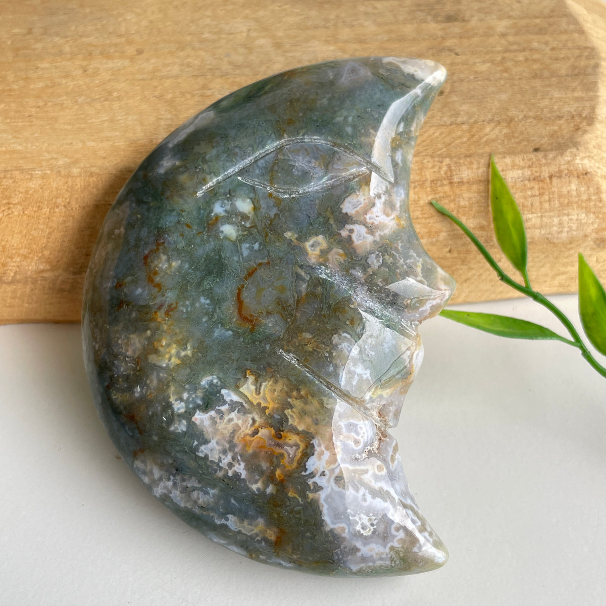 Moss Agate Moon 9.7cm