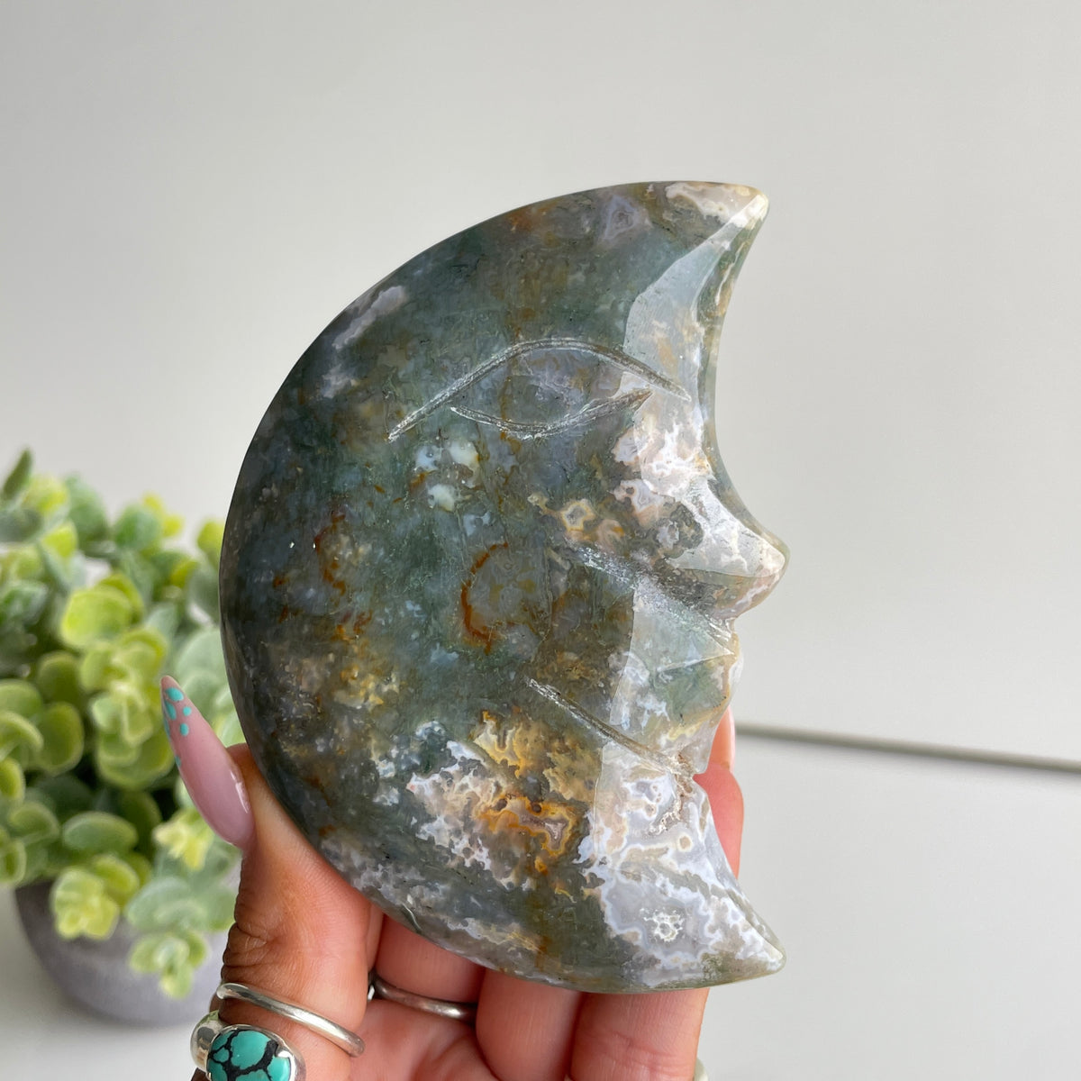 Moss Agate Moon 9.7cm