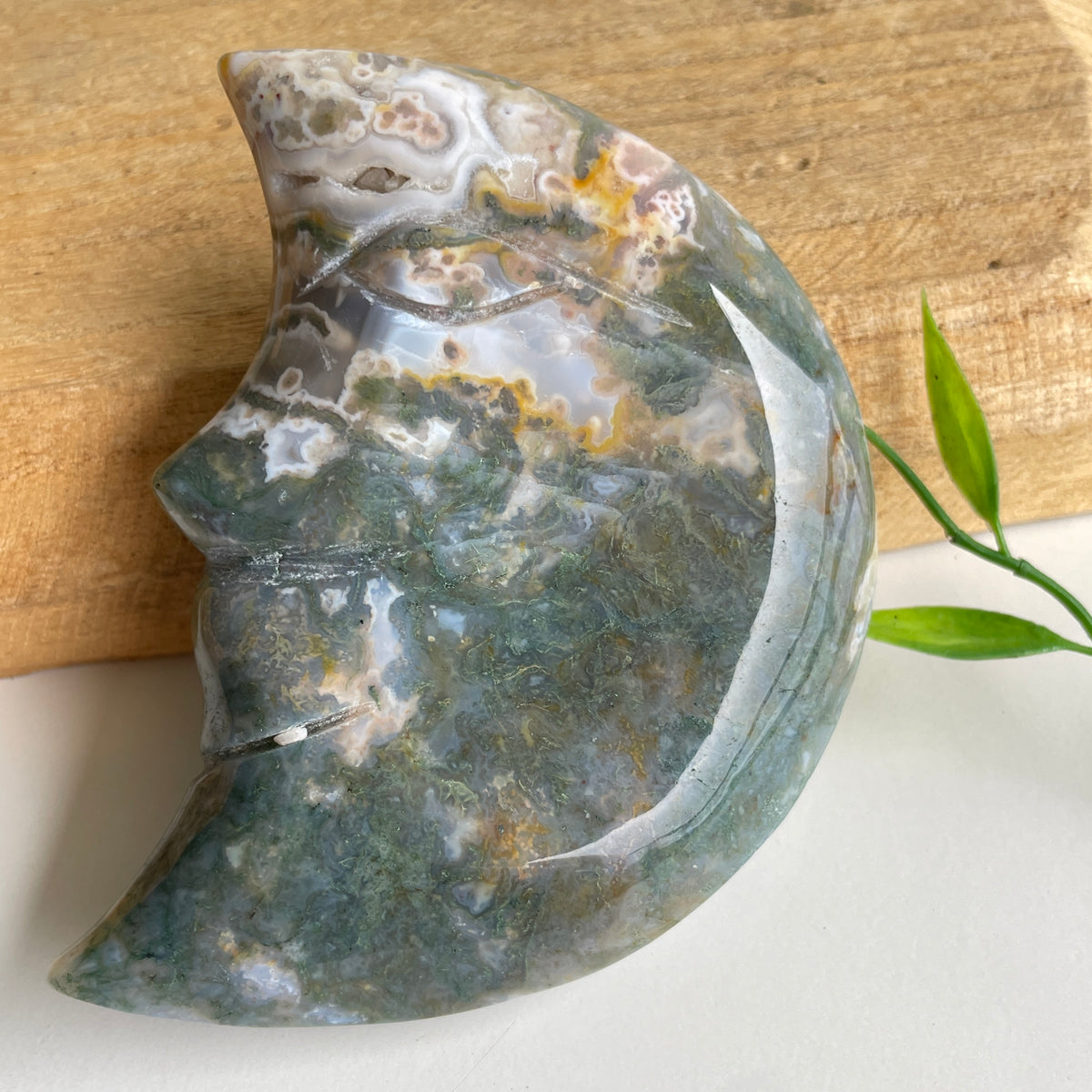 Moss Agate Moon 9.7cm