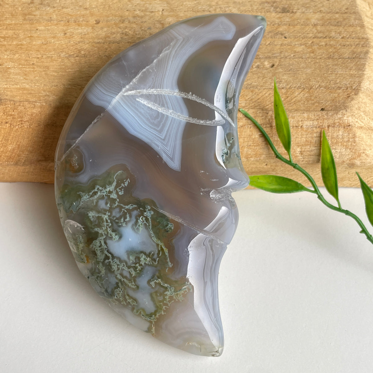 Moss Agate Moon 11.7cm