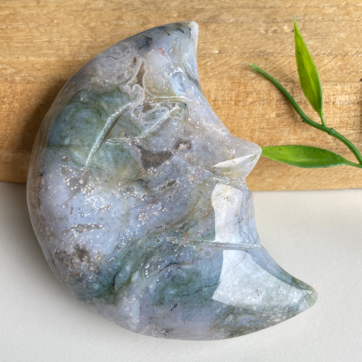Moss Agate Moon 8cm