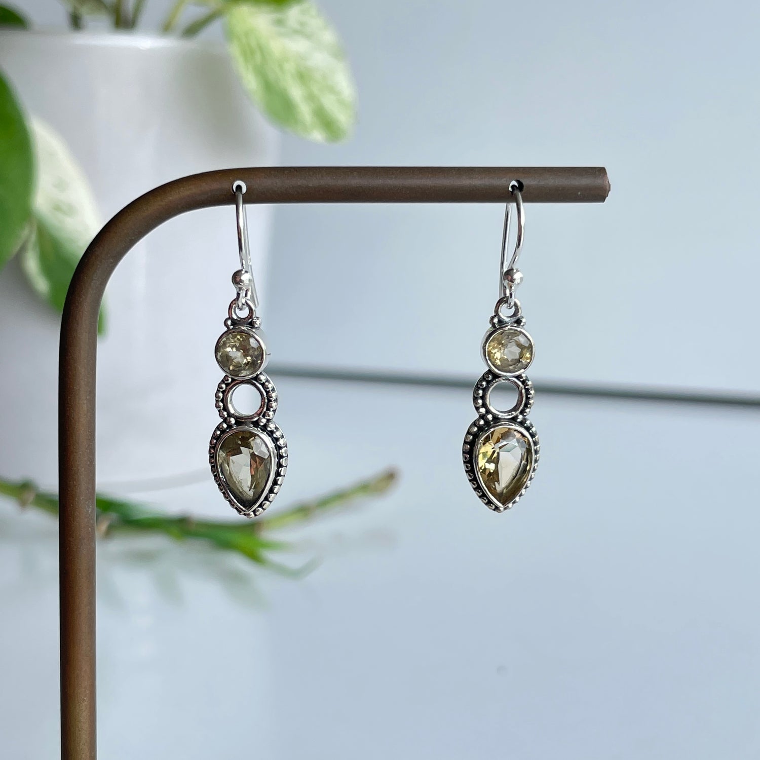 Citrine Detailed Teardrop Earrings
