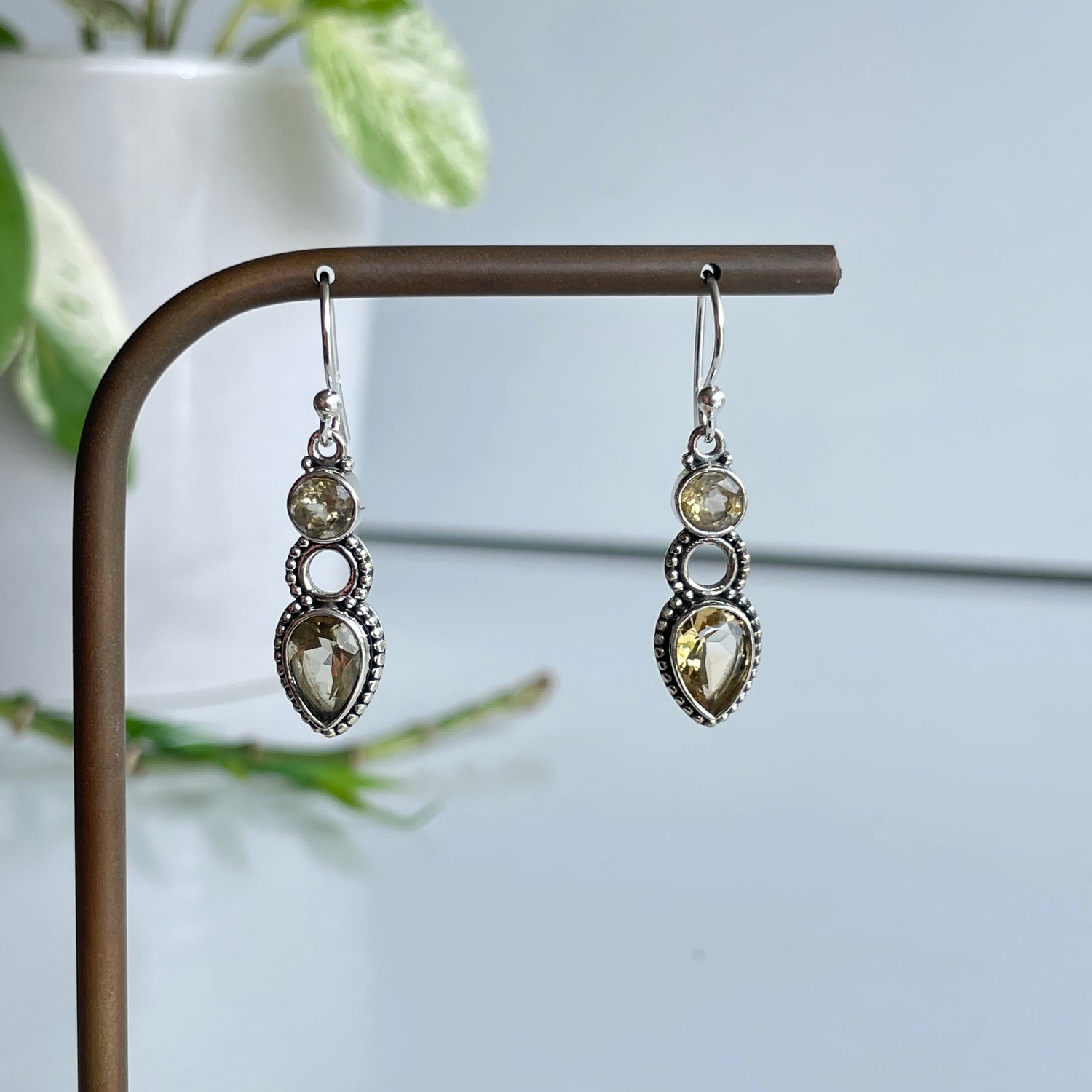 Citrine Detailed Teardrop Earrings