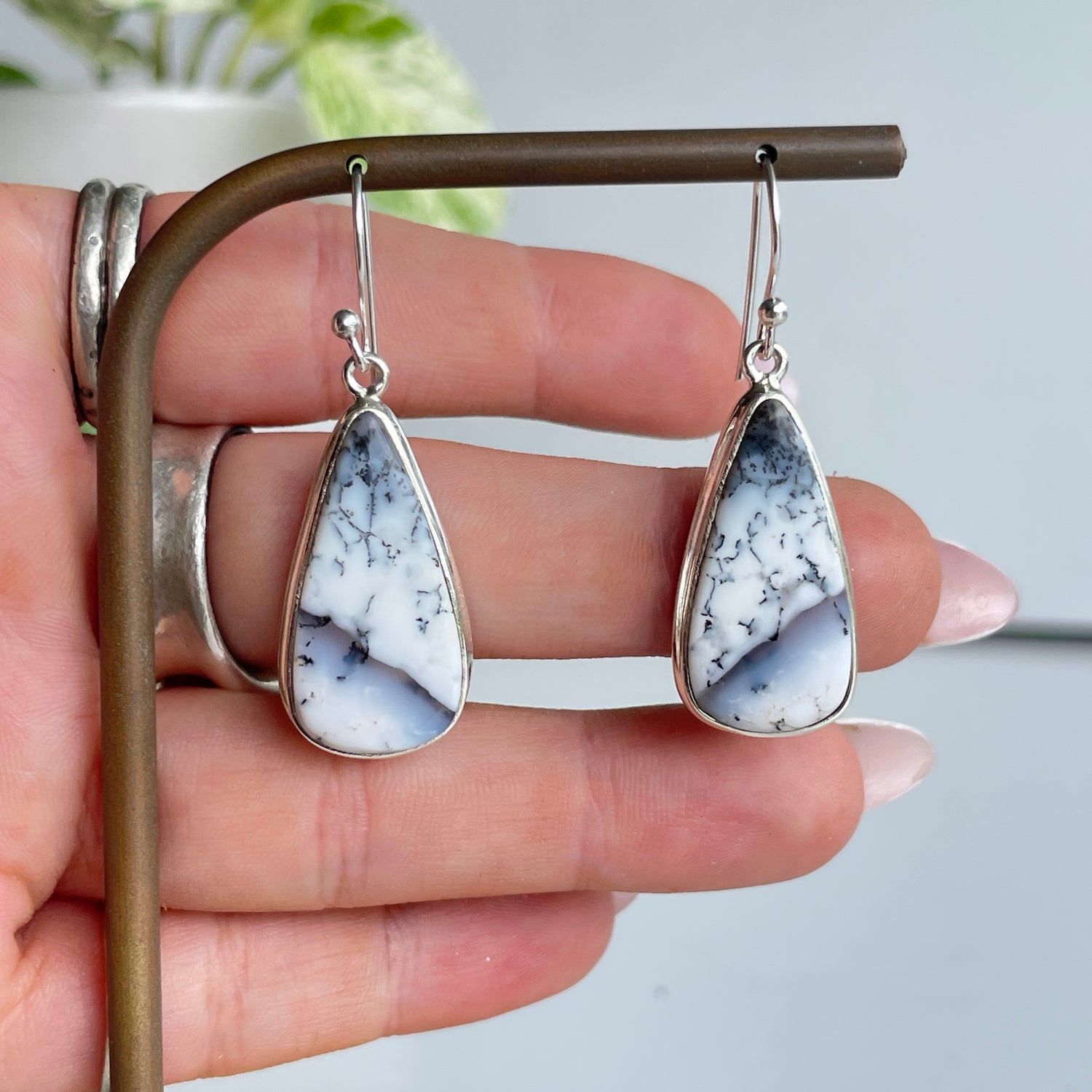 Dendritic Opal Teardrop Earrings