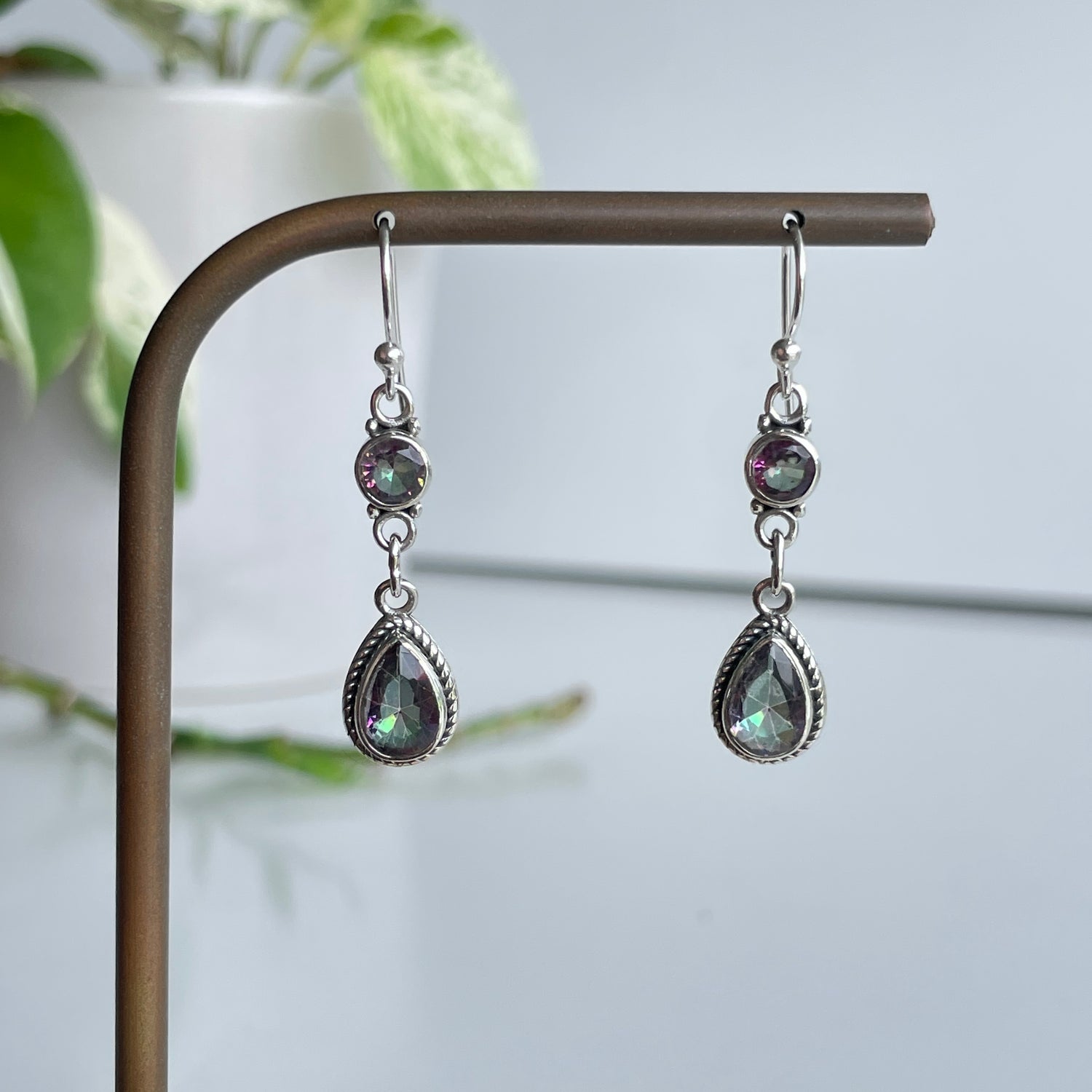 Mystic Topaz Double Stone Earrings