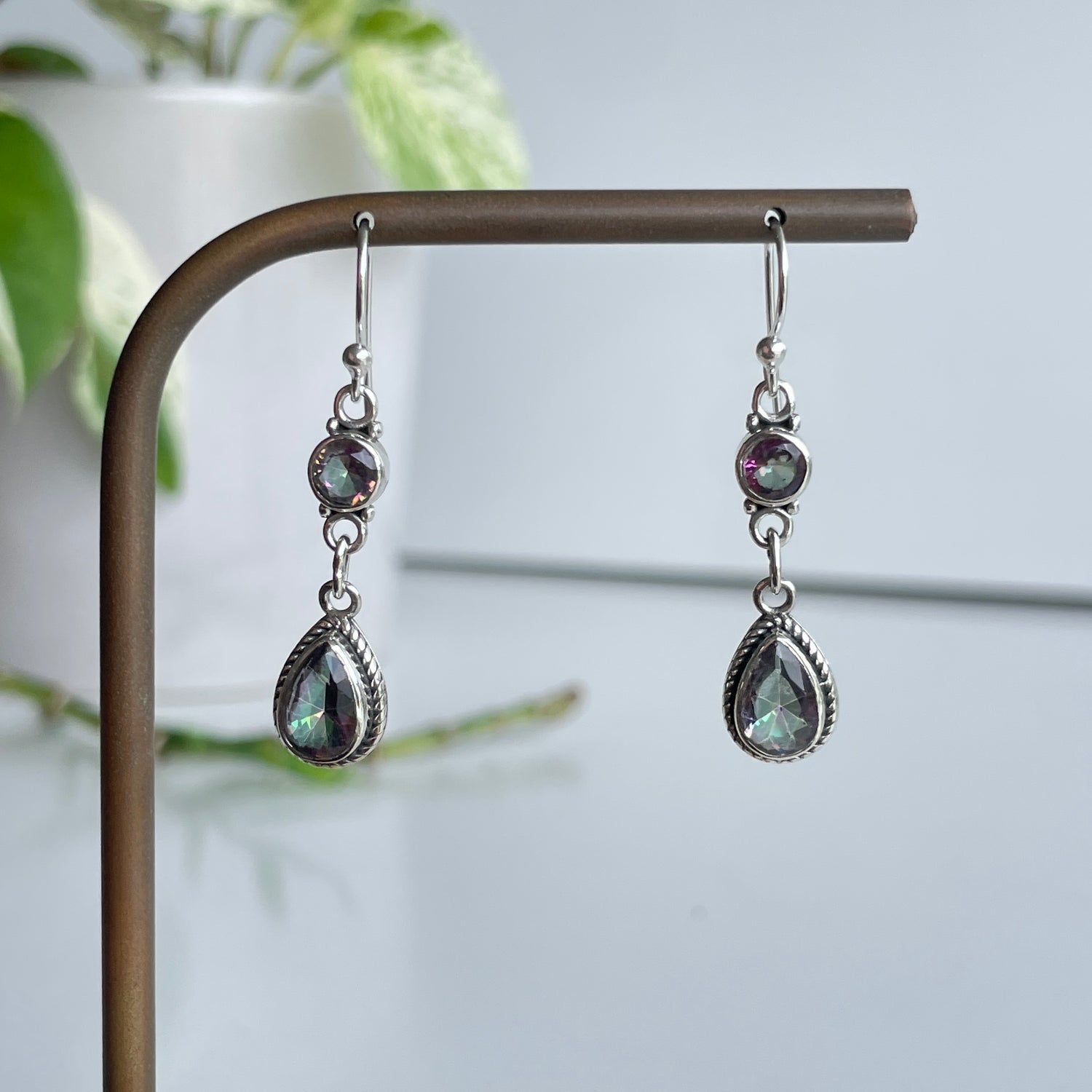 Mystic Topaz Double Stone Earrings