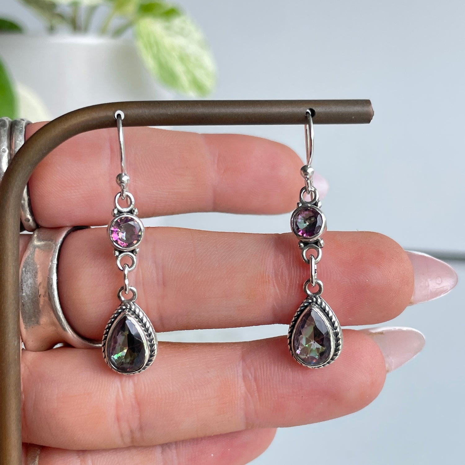 Mystic Topaz Double Stone Earrings